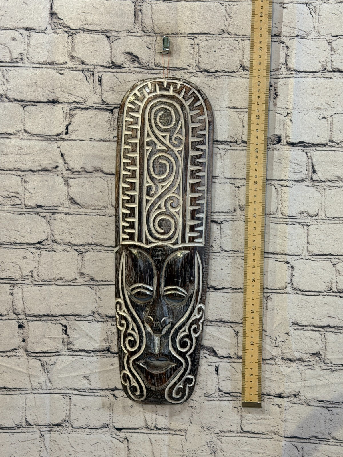 50cm Swirl Brown Thick Painted Mask Carved Wooden Ethnic Tribal Tiki Wall Art4