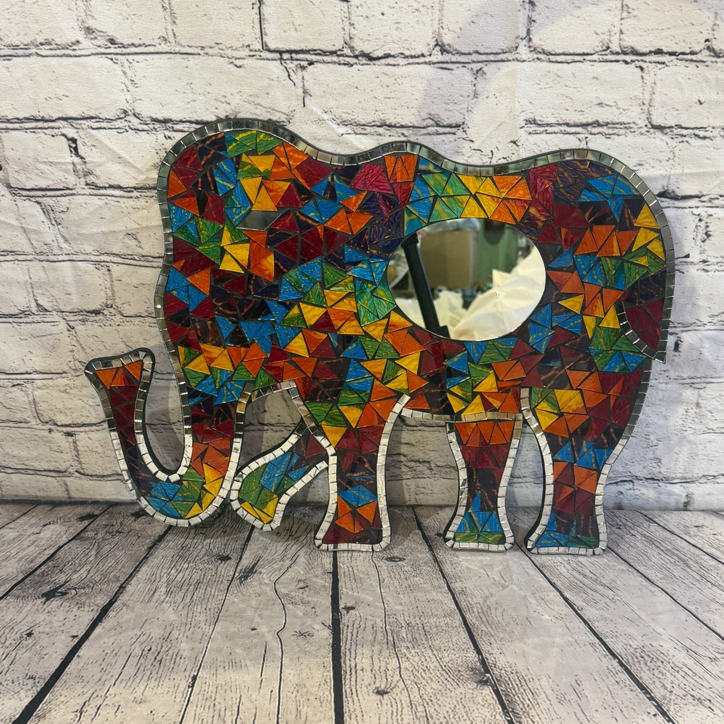Rainbow Standing Elephant Mosaic Tile Wall Mirror 50cm x 35cm Handmade New7