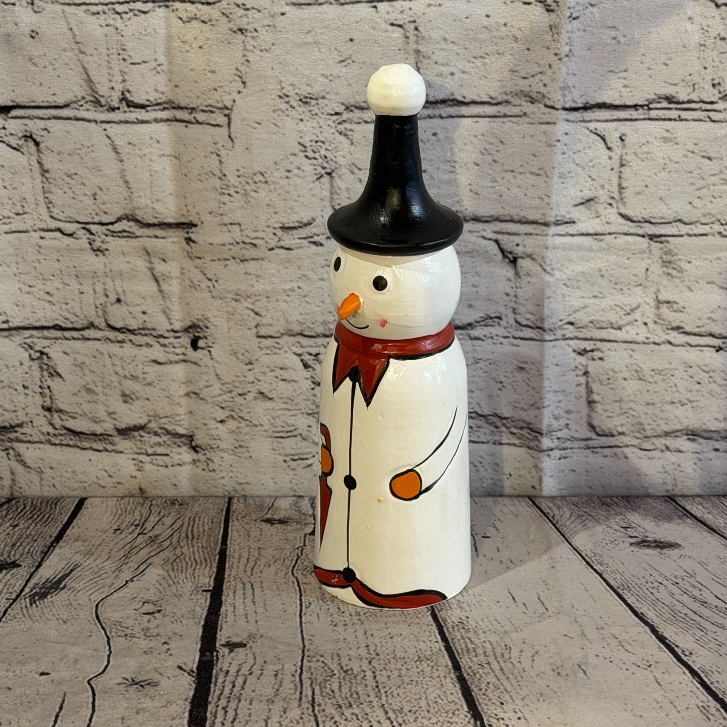 25cm x 8cm Black Pointy Hat Snowman Handcrafted Wood Xmas Christmas Ornament0
