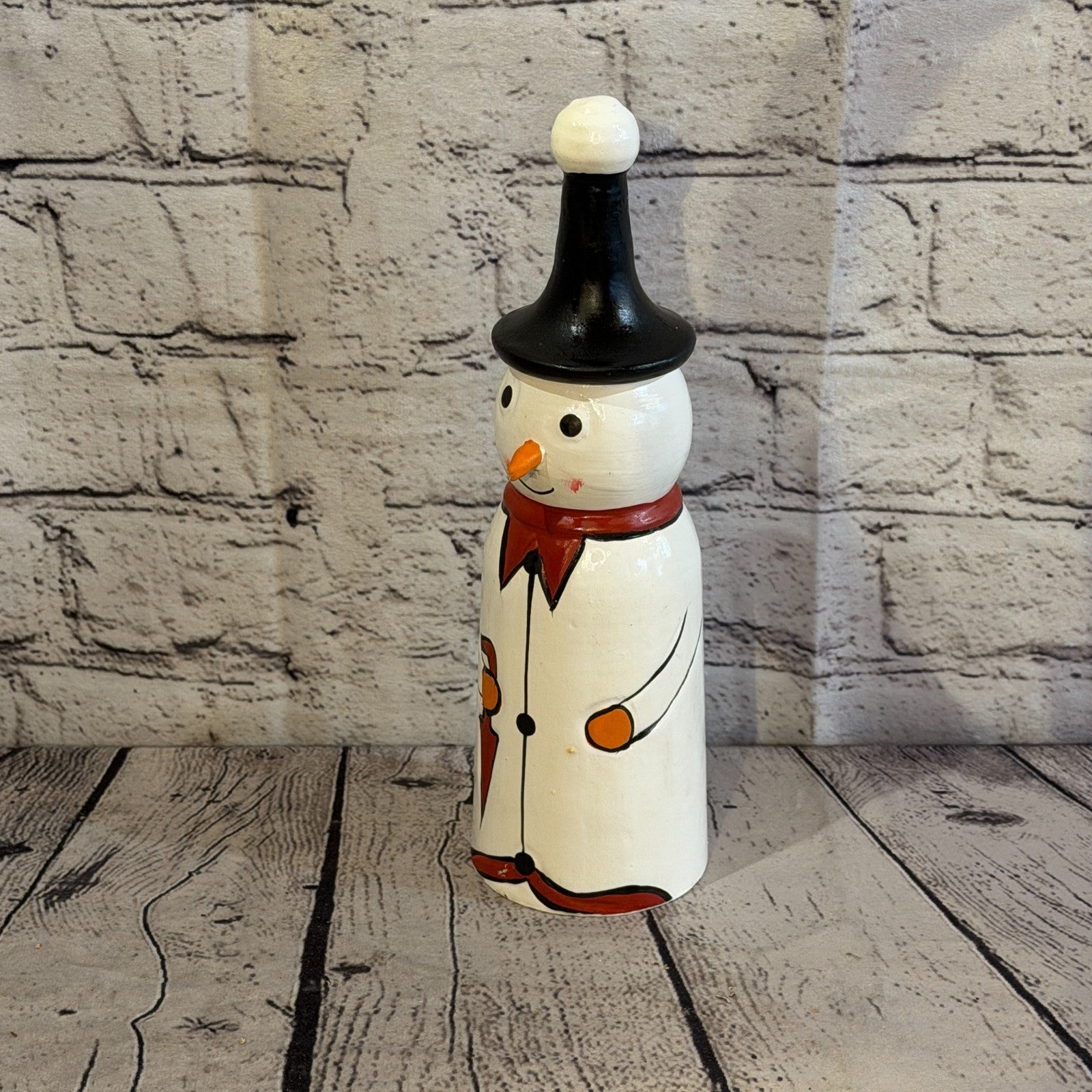 25cm x 8cm Black Pointy Hat Snowman Handcrafted Wood Xmas Christmas Ornament0