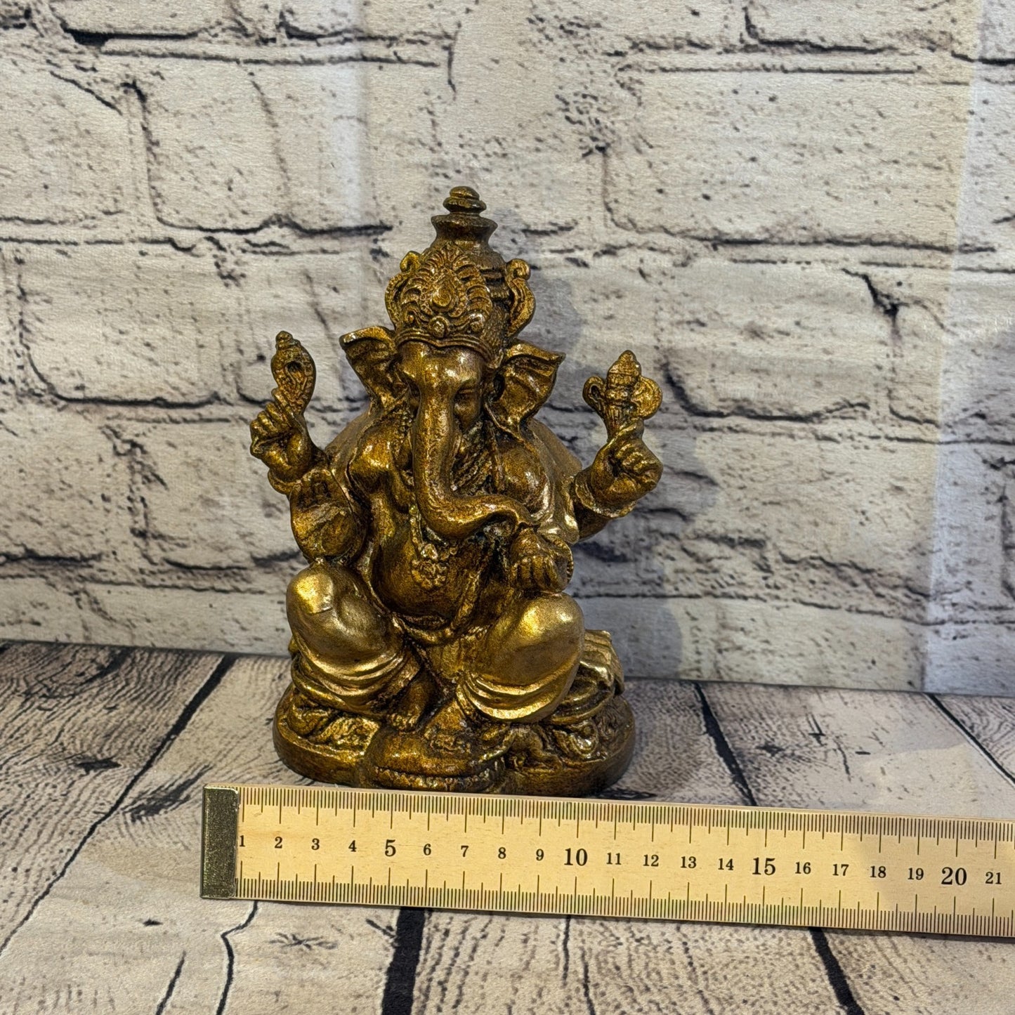 Bronze & Bronze 18cm Large Ganesh Ganesa Sitting On Lotus Statue Resin Hindu6