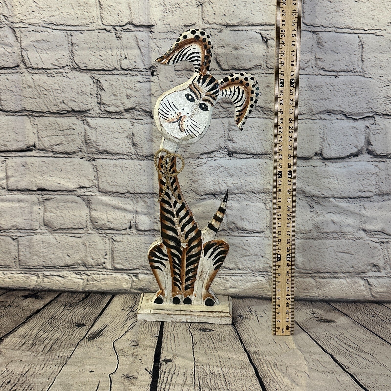 White Wooden Rabbit Hare Shabby Pattern 35cm x 10cm Handmade and Fairtrade5