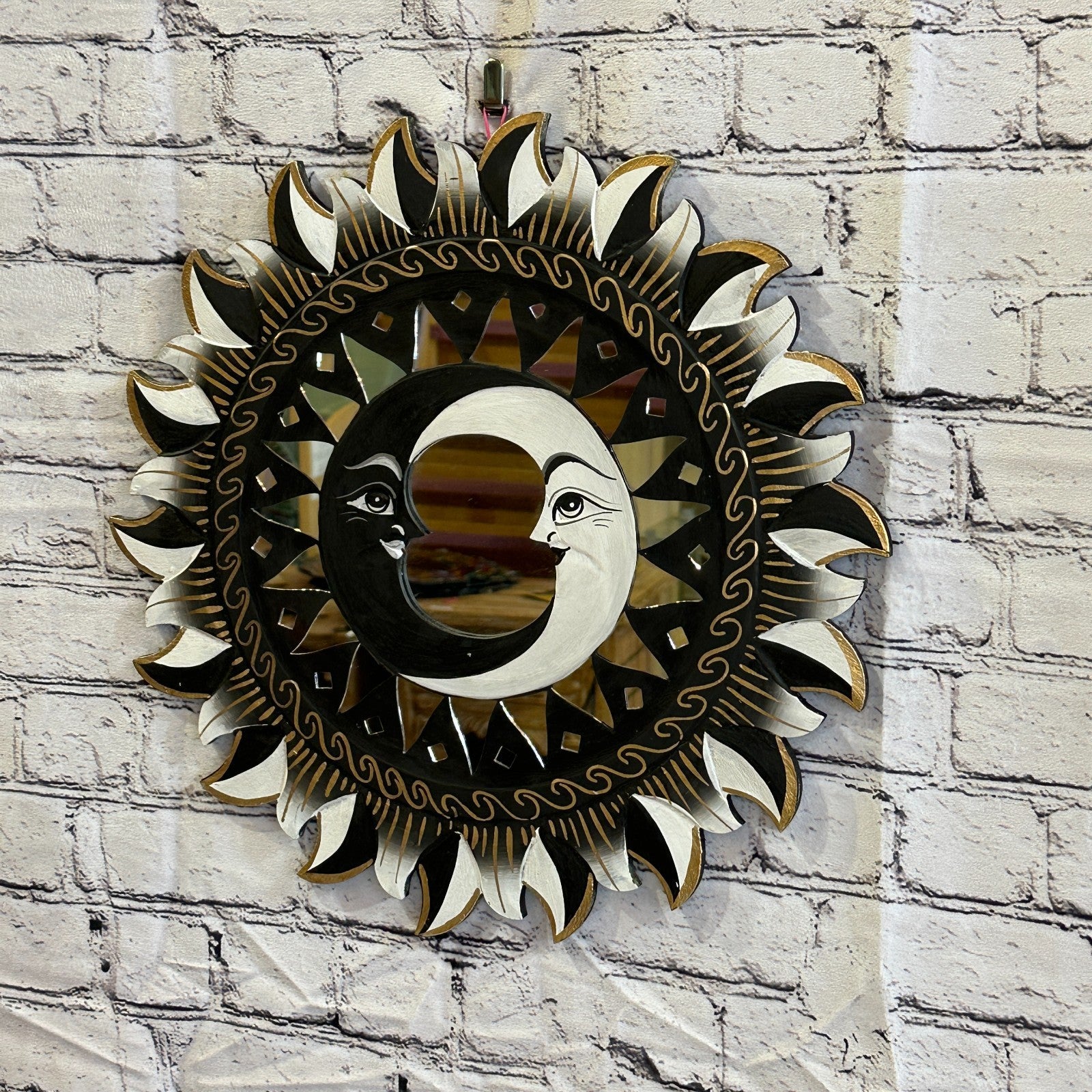 Black 2 Moon Mosaic Tile Wall Mirror 40cm x 40cm 16 Inches Handmade Fairtrade1