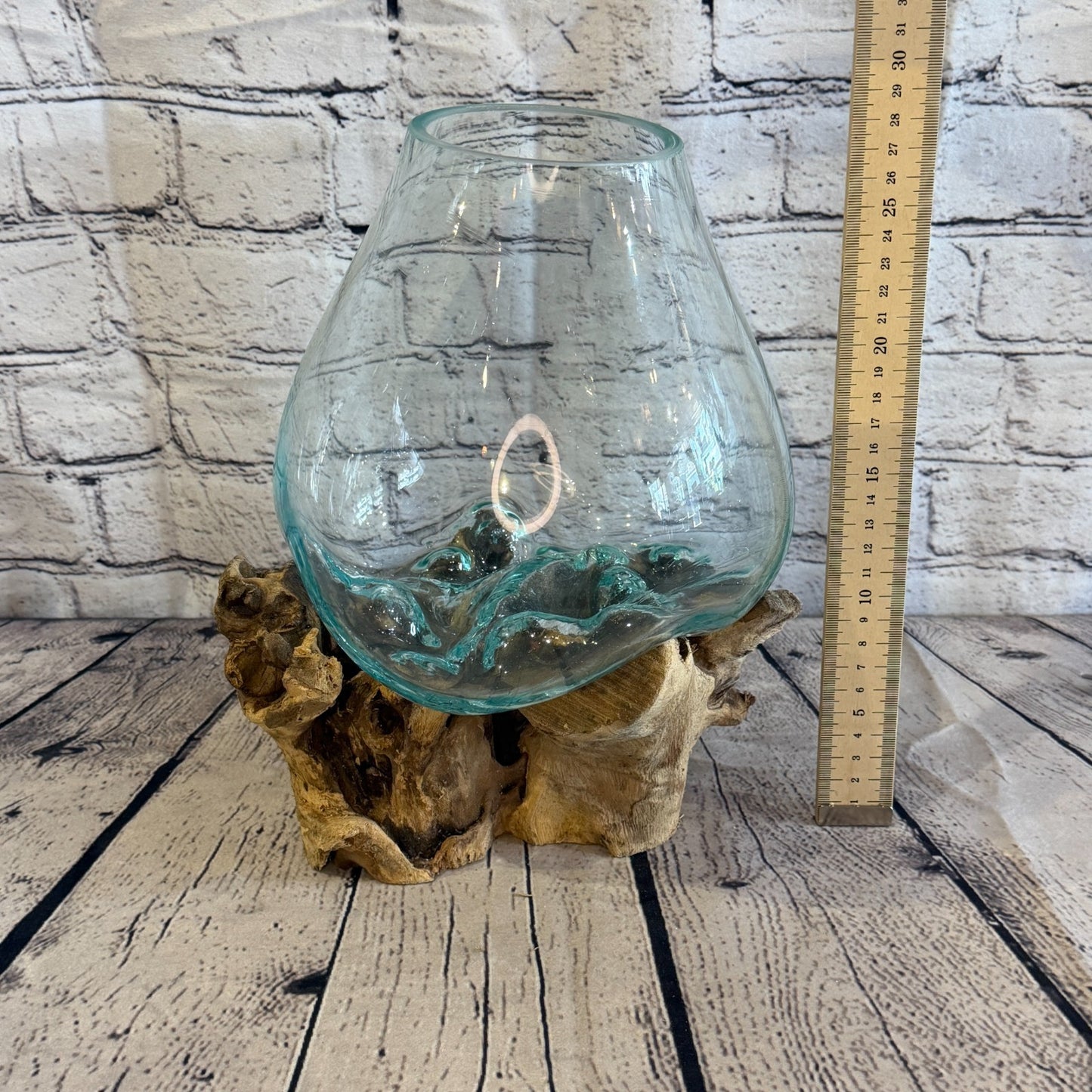30cm Tall Clear Colour Melted Glass Wood Decorative Vase Glass Sculpture Crafted4