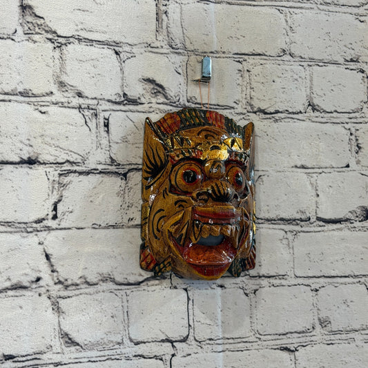Small Wooden Natural Barong Wall Mask 12cm x 12cm Handmade And Fairtrade Hindu0