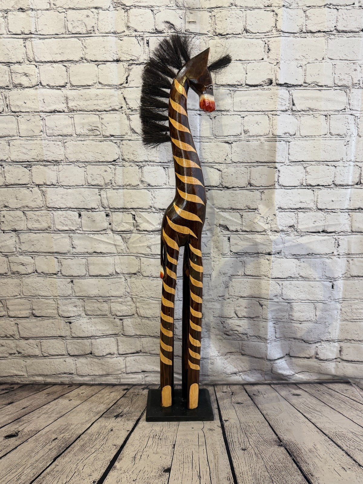 80cm Painted Wooden Horse Standing Single Carved Solid Wood Zebra Handmade3