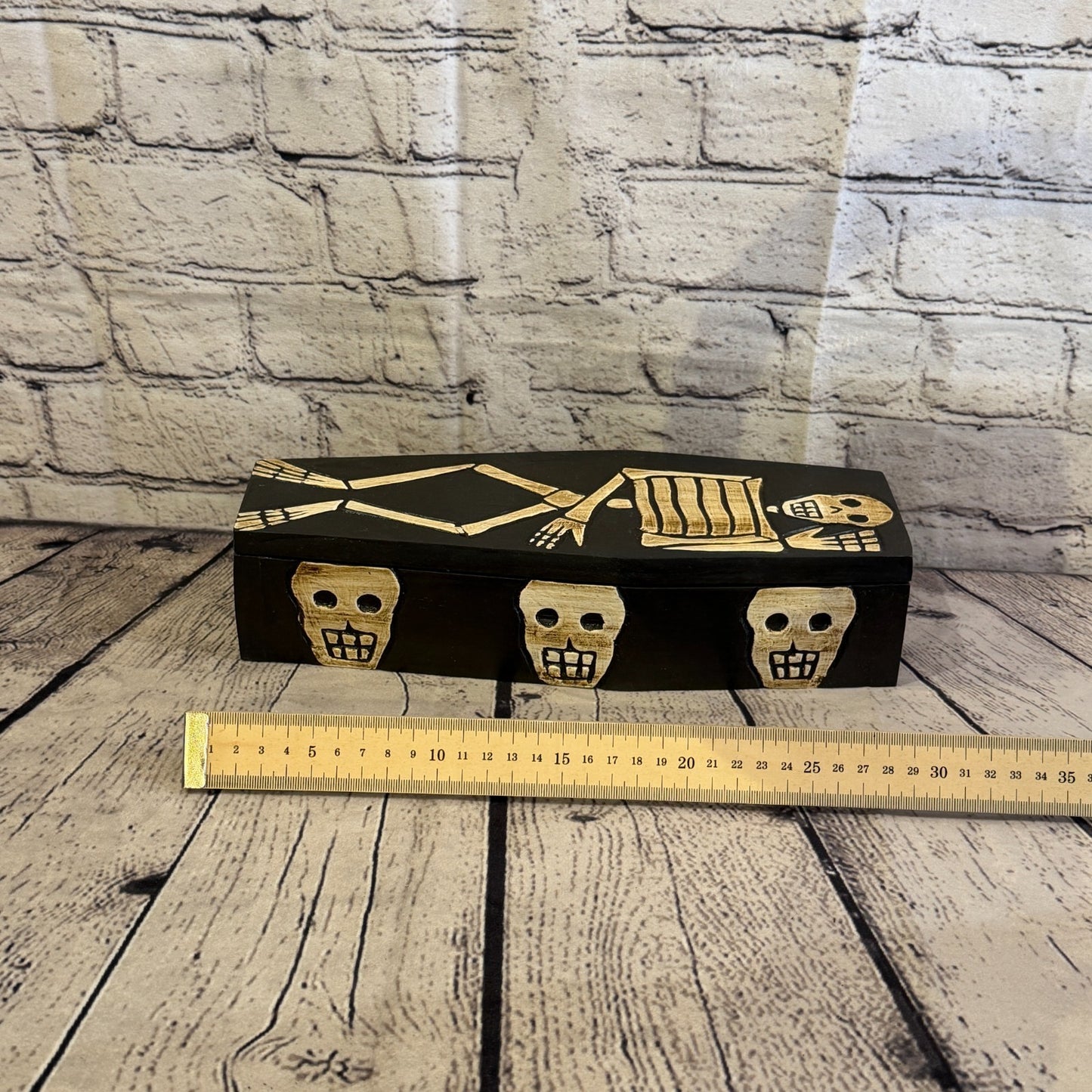 28cm x 8cm x 6cm Coffin Wooden Gothic Skeleton Skull Head Coffin Jewellery Box6