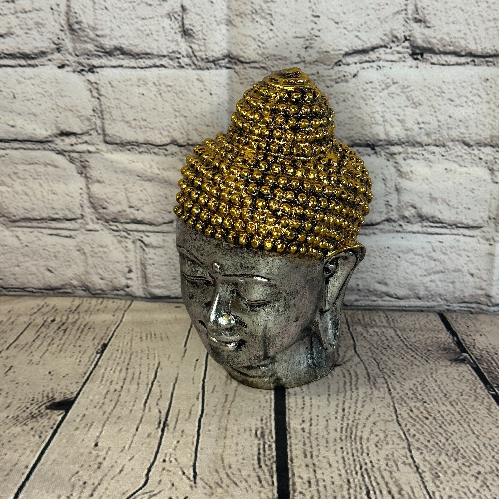 Silver Gold 15cm Small Thai Buddha Head Statue Resin Hindu0
