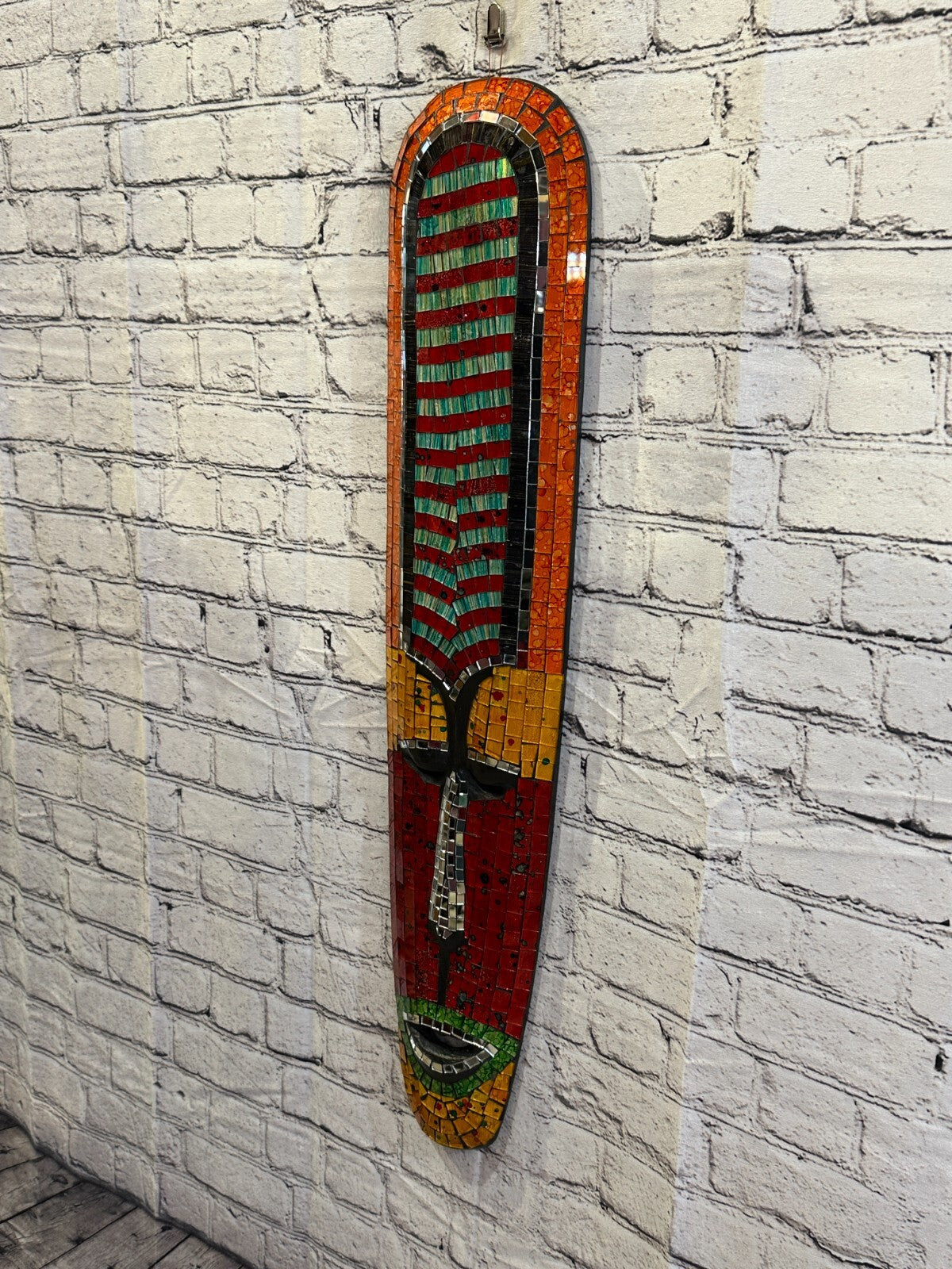 80cm Mosaic Mirror Mask Carved Painted Ethnic Tribal Wall Art Handmade Design 91