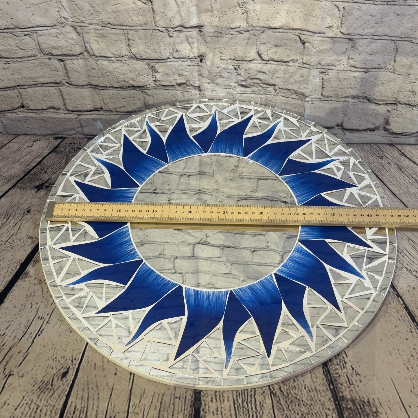 Dark Blue Sun Flame Mosaic Tile Wall Mirror 50cm x 50cm 20 Inches Handmade3
