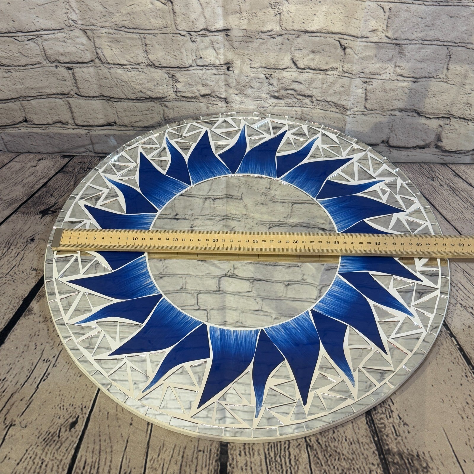 Dark Blue Sun Flame Mosaic Tile Wall Mirror 50cm x 50cm 20 Inches Handmade3