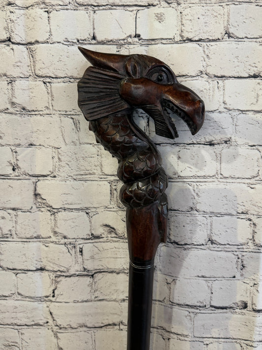 Dragon Head 140cm Tribal African Walking Stick Staff Cane Hand Carved Dark Wood0