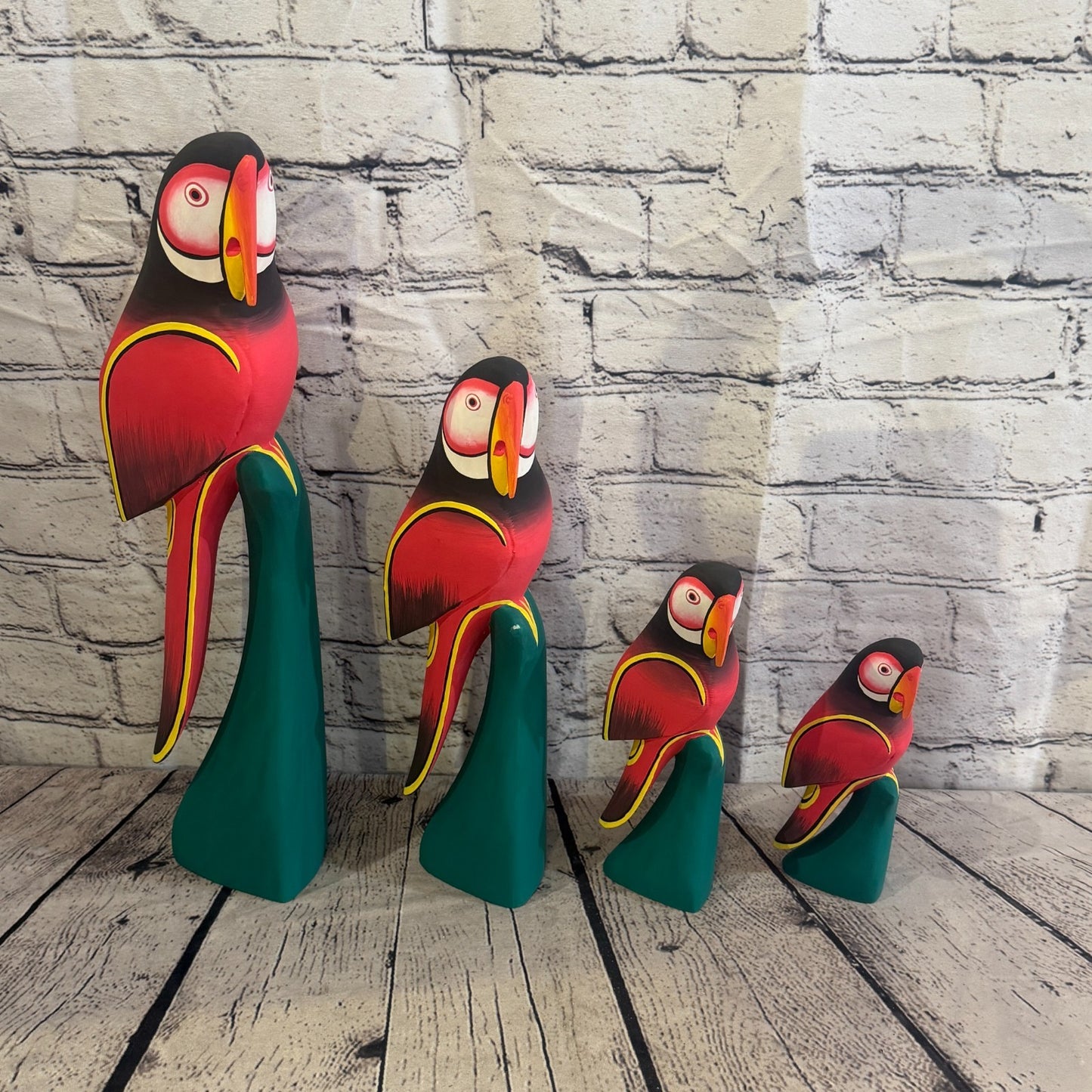 15cm Dark Red Parrot Bird Ornament Statue Fair Trade Hand Made Carved Wood8