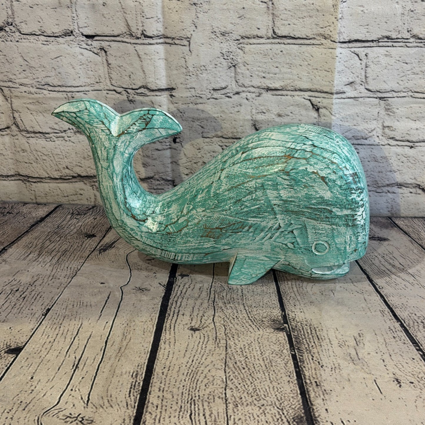 30cm x 15cm Whale Green Fish Wood Coastal Ocean Bathroom Decoration3