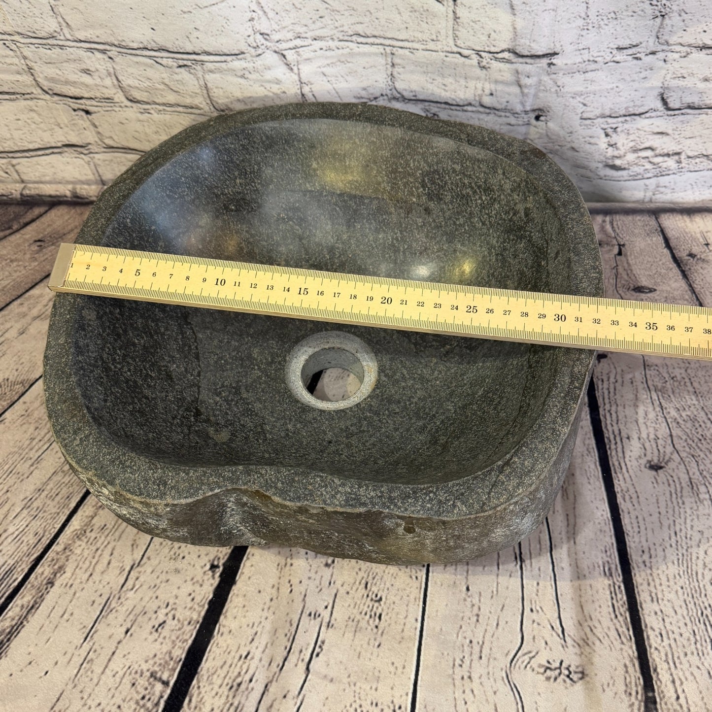 32cm x 30cm Wash Basin Bathroom Counter Top Washing River Stone Bowl Sink No 357