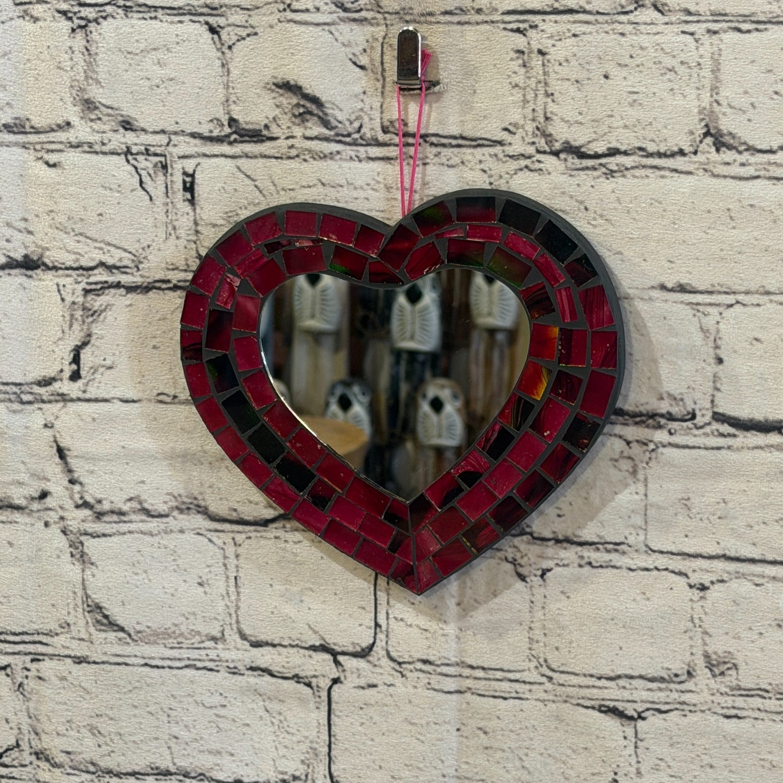 Red Heart Shape Mosaic Tile Wall Mirror 20cm x 15cm 8 Inches Handmade New2
