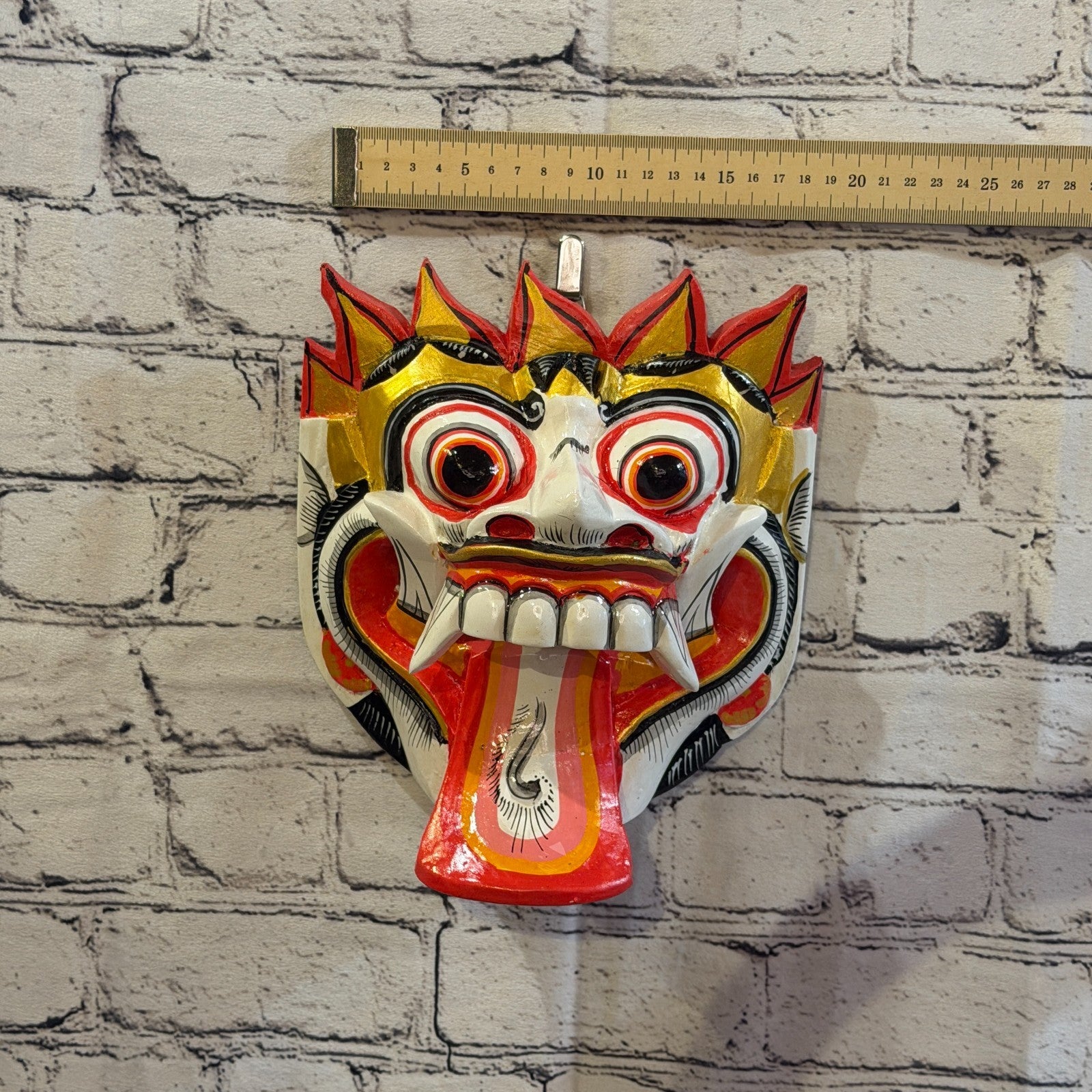 25cm Rangda Demon White Dragon Hindu Deity Wooden Hand Carved Mask Painted5