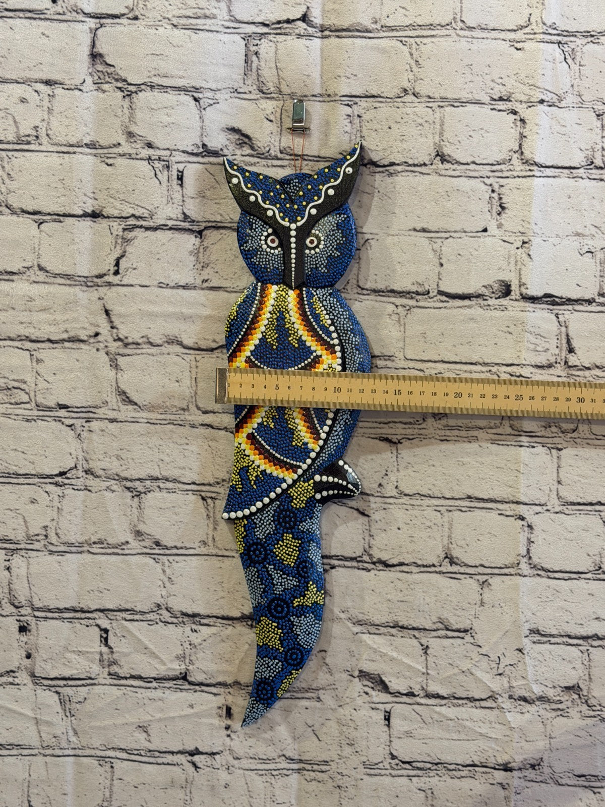 45cm Owl Bird Carved Wooden Dot Painted Ethnic Tribal Tiki Wall Art No 53