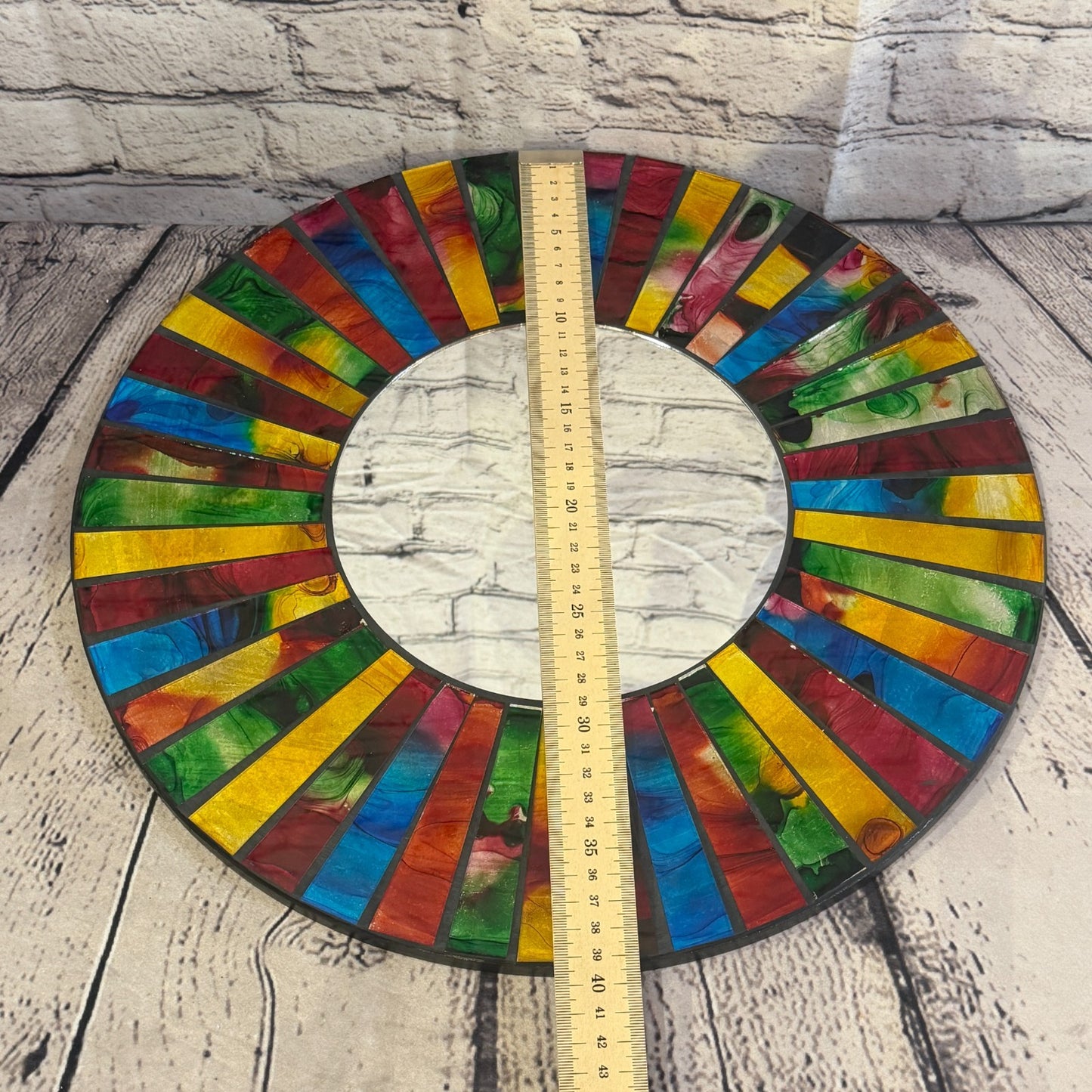 Rainbow Line Black Mosaic Tile Wall Mirror 40cm x 40cm 16 Inches Handmade4