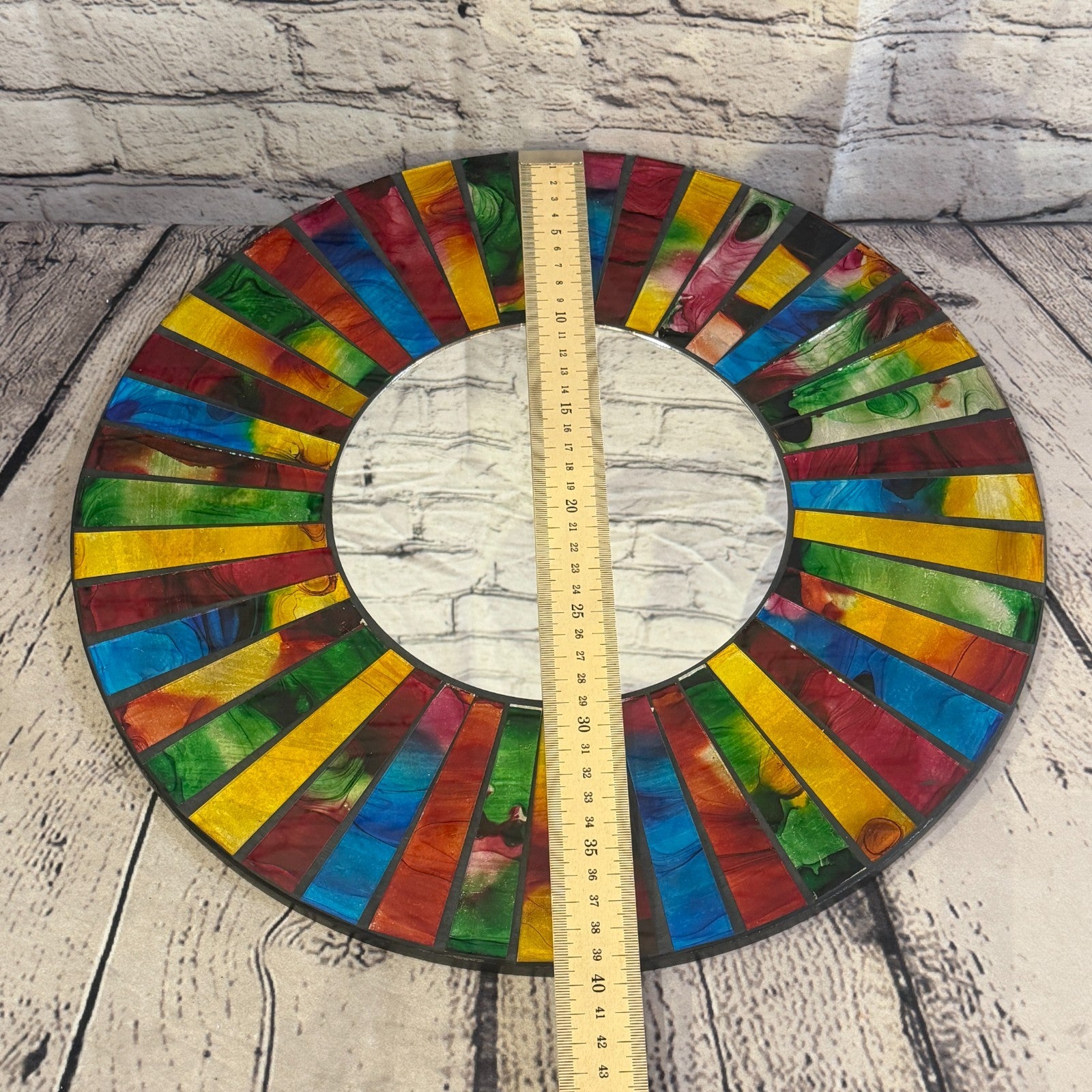 Rainbow Line Black Mosaic Tile Wall Mirror 40cm x 40cm 16 Inches Handmade4
