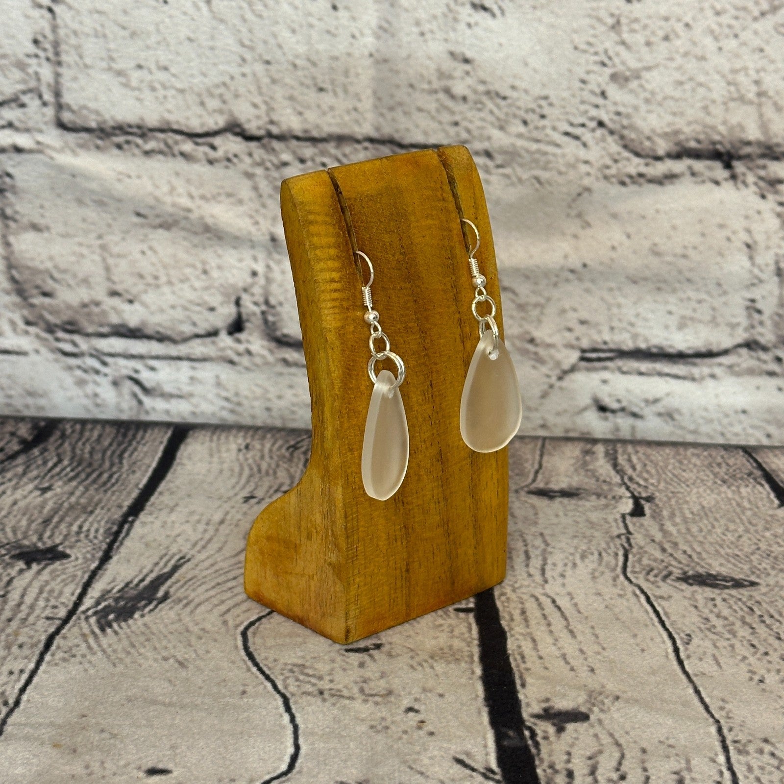 Clear Recycled Teardrop Silver Plate Dangle Drop Earrings Handmade UK Jewellery2