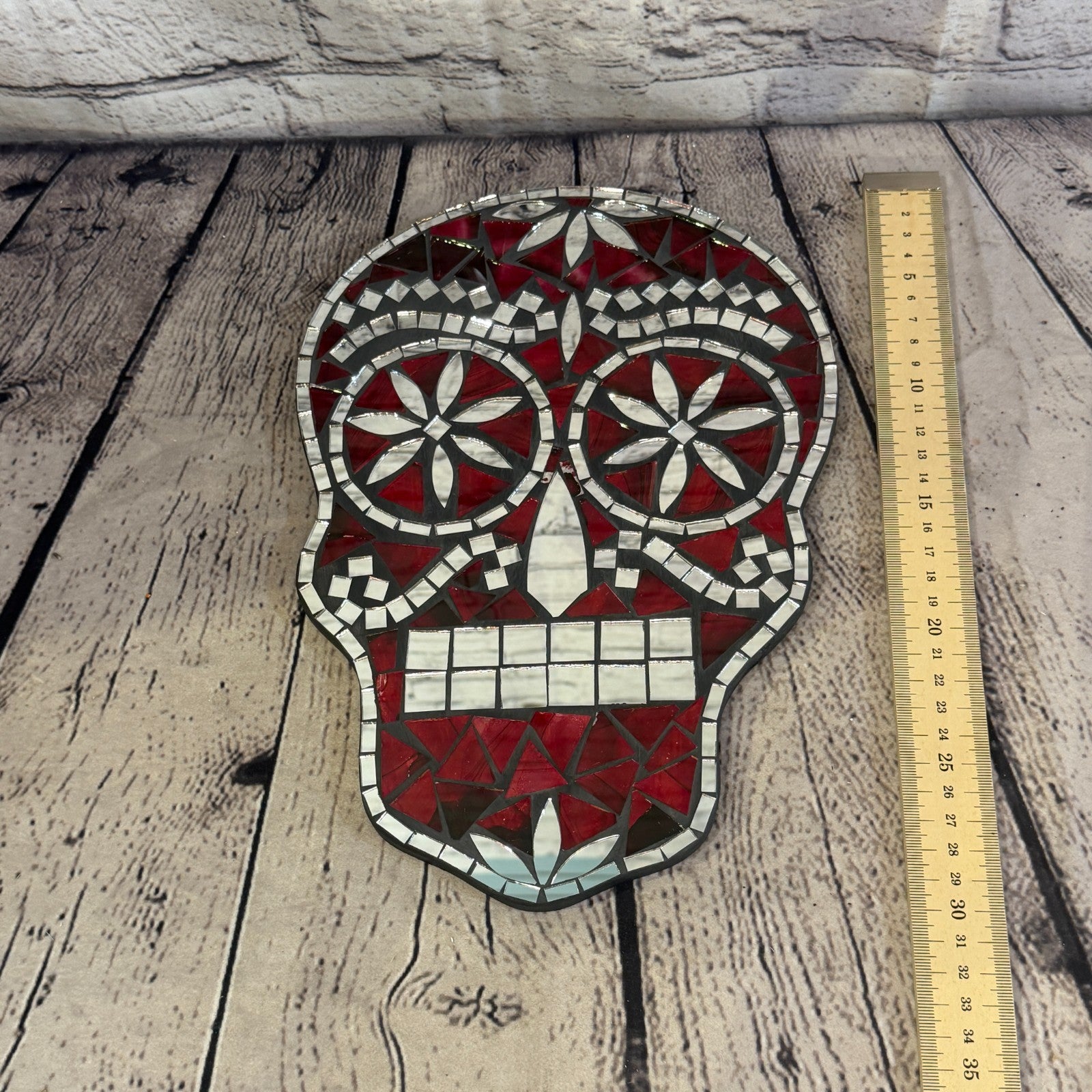 Red Skull Mosaic Tile Wall Mirror 30cm x 20cm 12 Inches Handmade New5