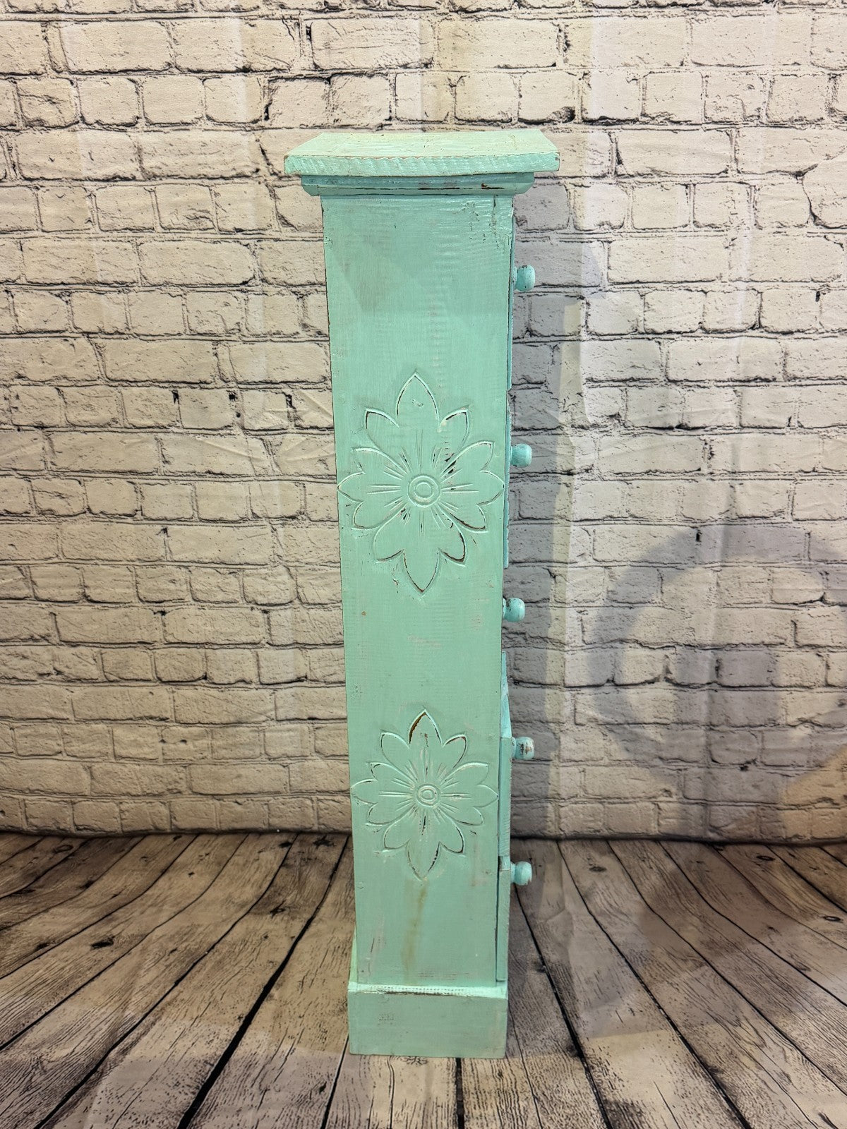 100cm x 25cm Blue 5 Draw Pillar Wooden Side Cabinet Living Storage Furniture3
