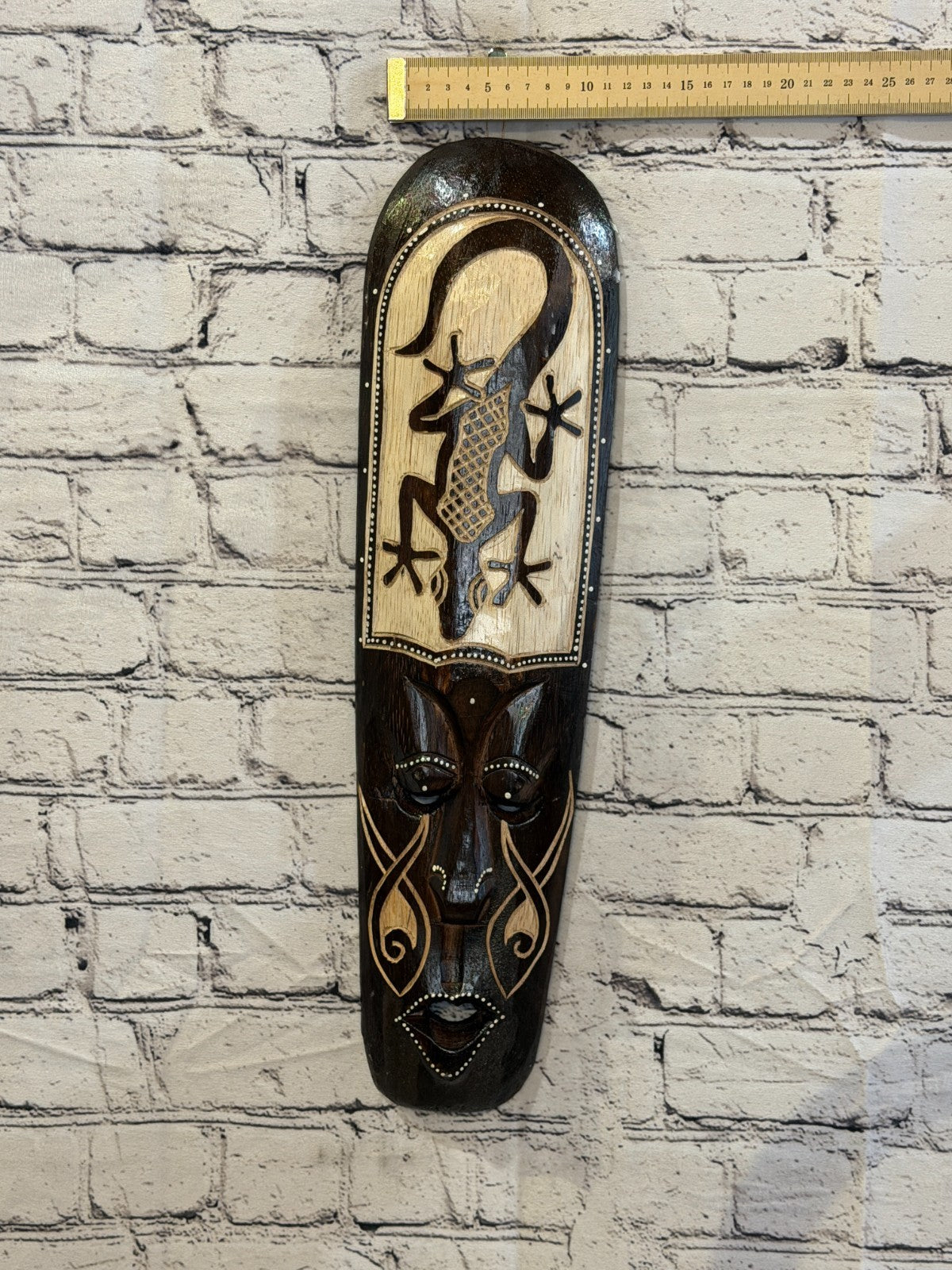 50cm Gecko Mask Carved Wooden Brown Work Painted Ethnic Tribal Tiki Wall Art3