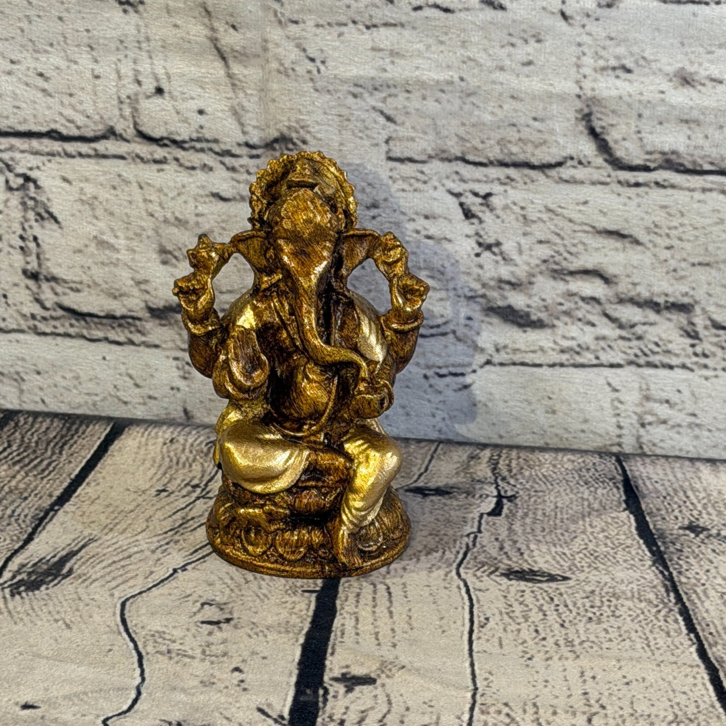 Bronze & Bronze 12cm Small Ganesh Ganesa Sitting On Lotus Statue Resin Hindu1