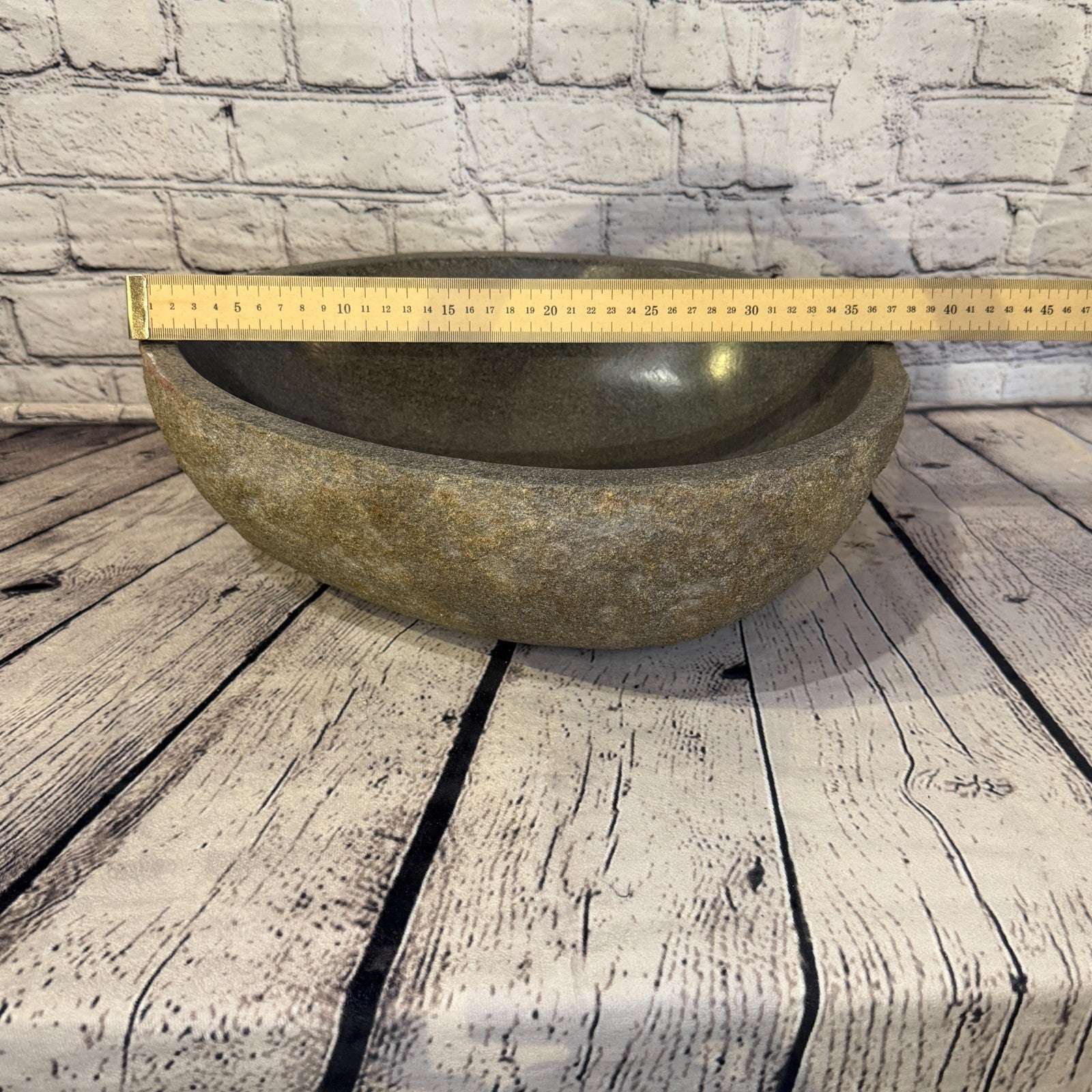 37cm x 30cm Wash Basin Bathroom Counter Top Washing River Stone Bowl Sink No 174
