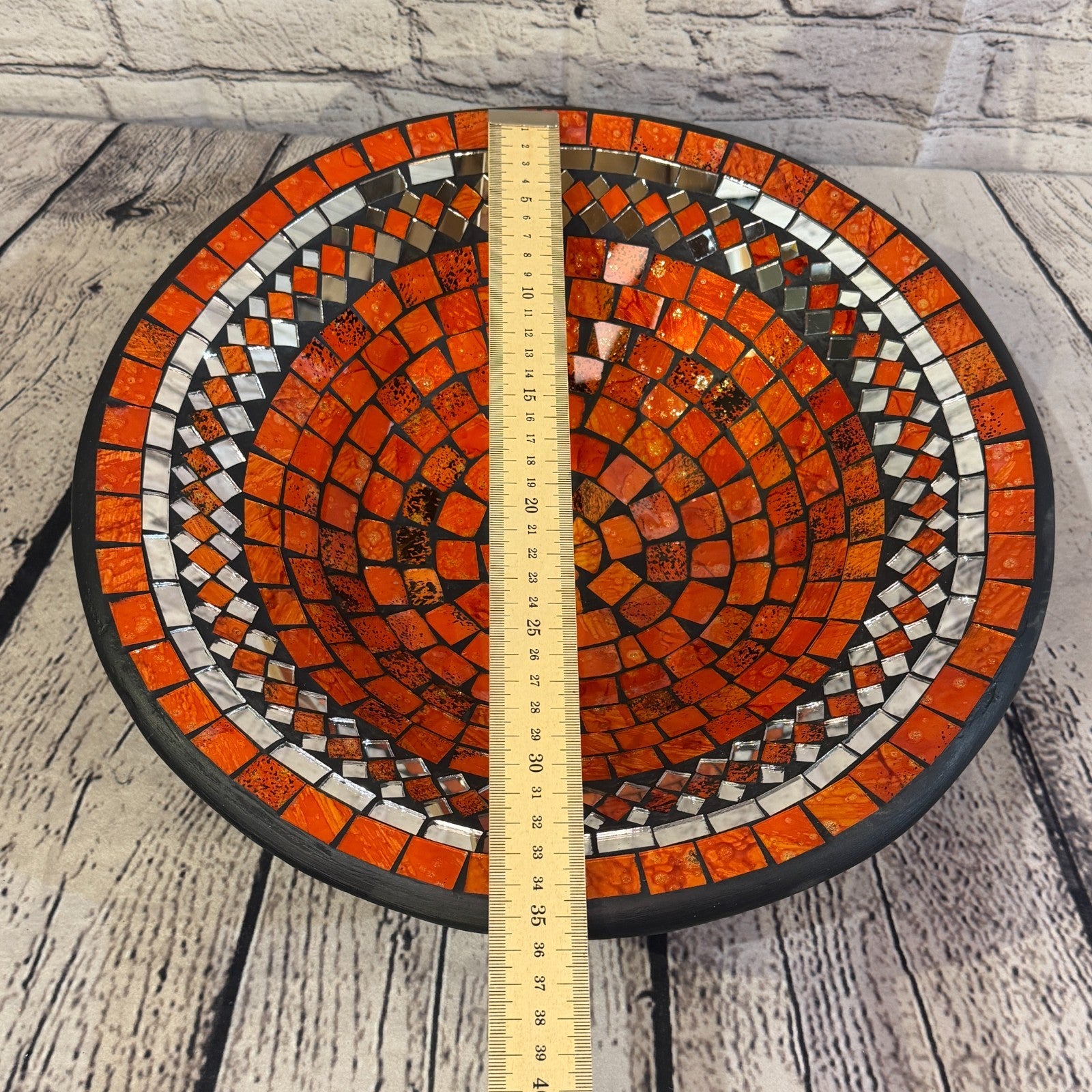 35cm Orange Round Mirror Mosaic Handmade Ceramic Glass Tile Bowl Fruit2