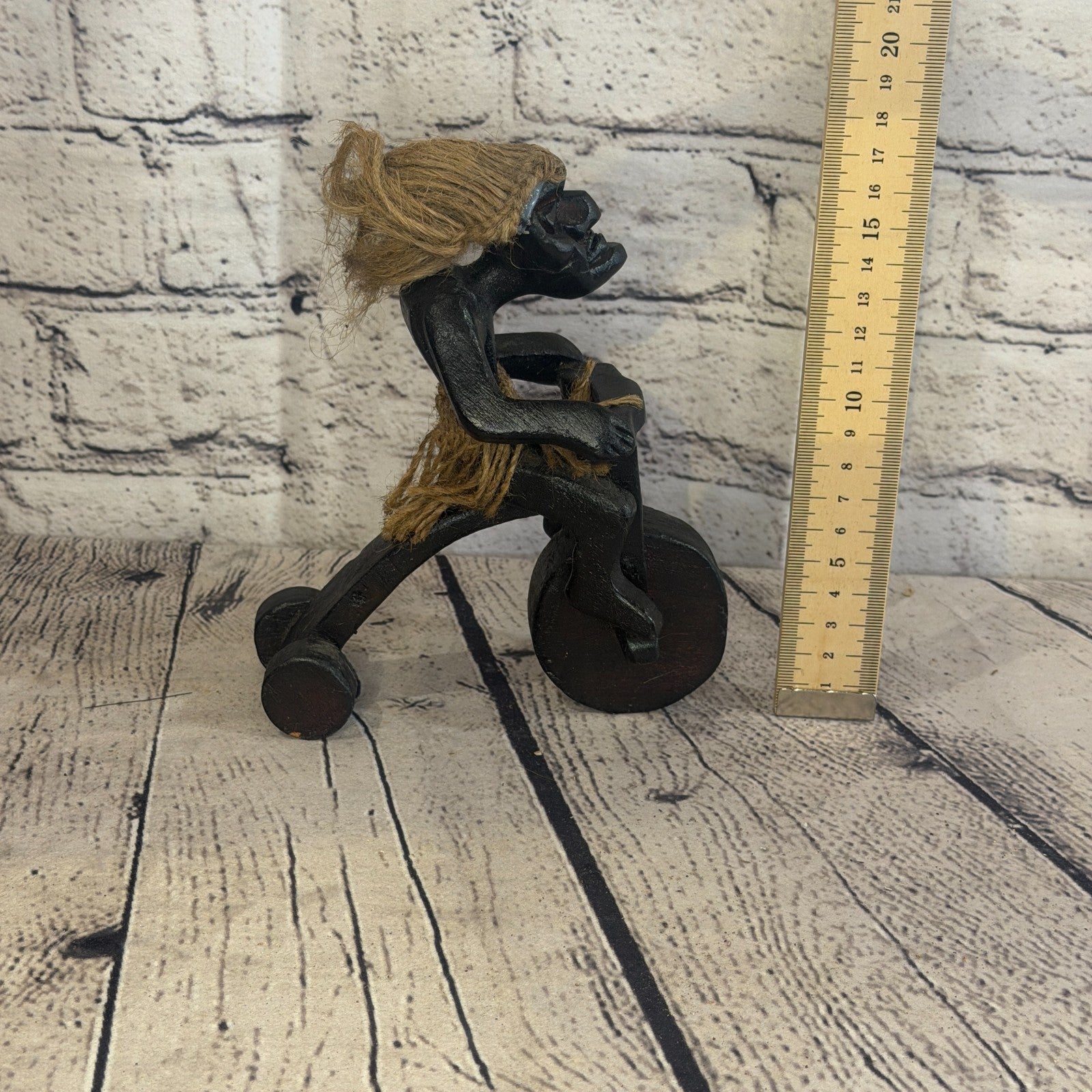 15cm Big Wheel Riding African Tribal Warrior Man Figure Statue Wood Hand Carved6