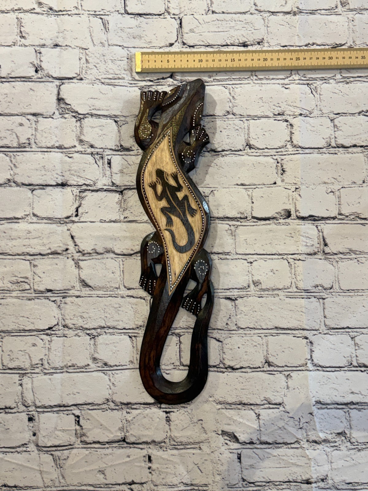 50cm Gecko Gecko Carved Wooden Brown Work Painted Ethnic Tribal Tiki Wall Art3