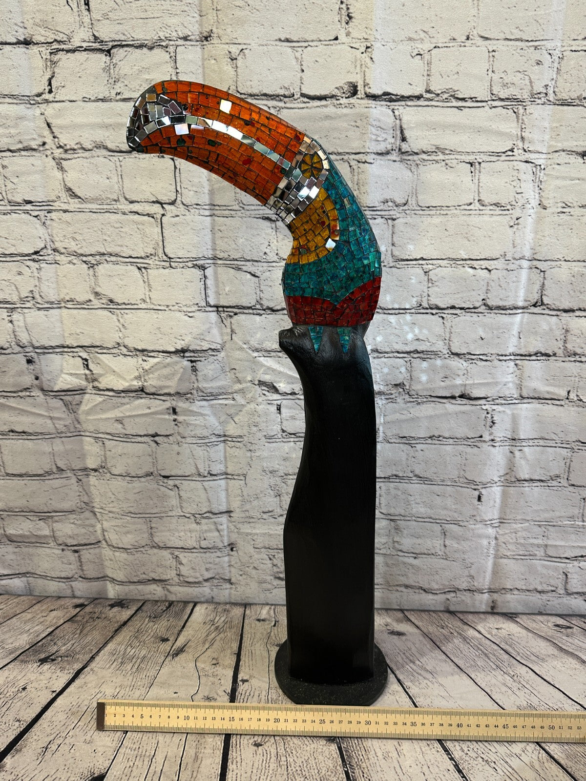 65cm Mosaic Toucan Bird Ornament Statue Fair Trade Handmade Carved Wood Design 37