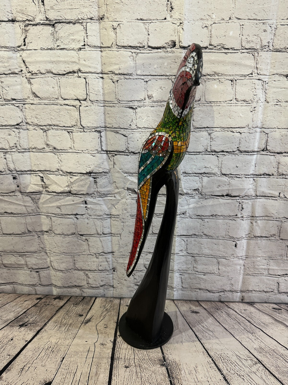 65cm Mosaic Toucan Bird Ornament Statue Fair Trade Handmade Carved Wood Design 52
