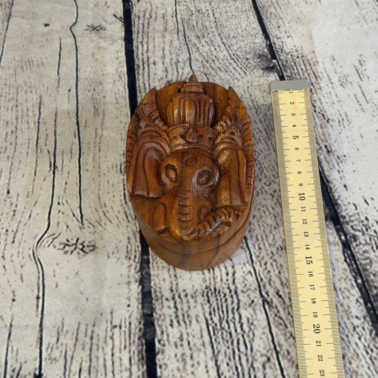 Oval Ganesha Flower 4 Bit Wooden Puzzle Box Secret Box Magic Trinket Handmade4