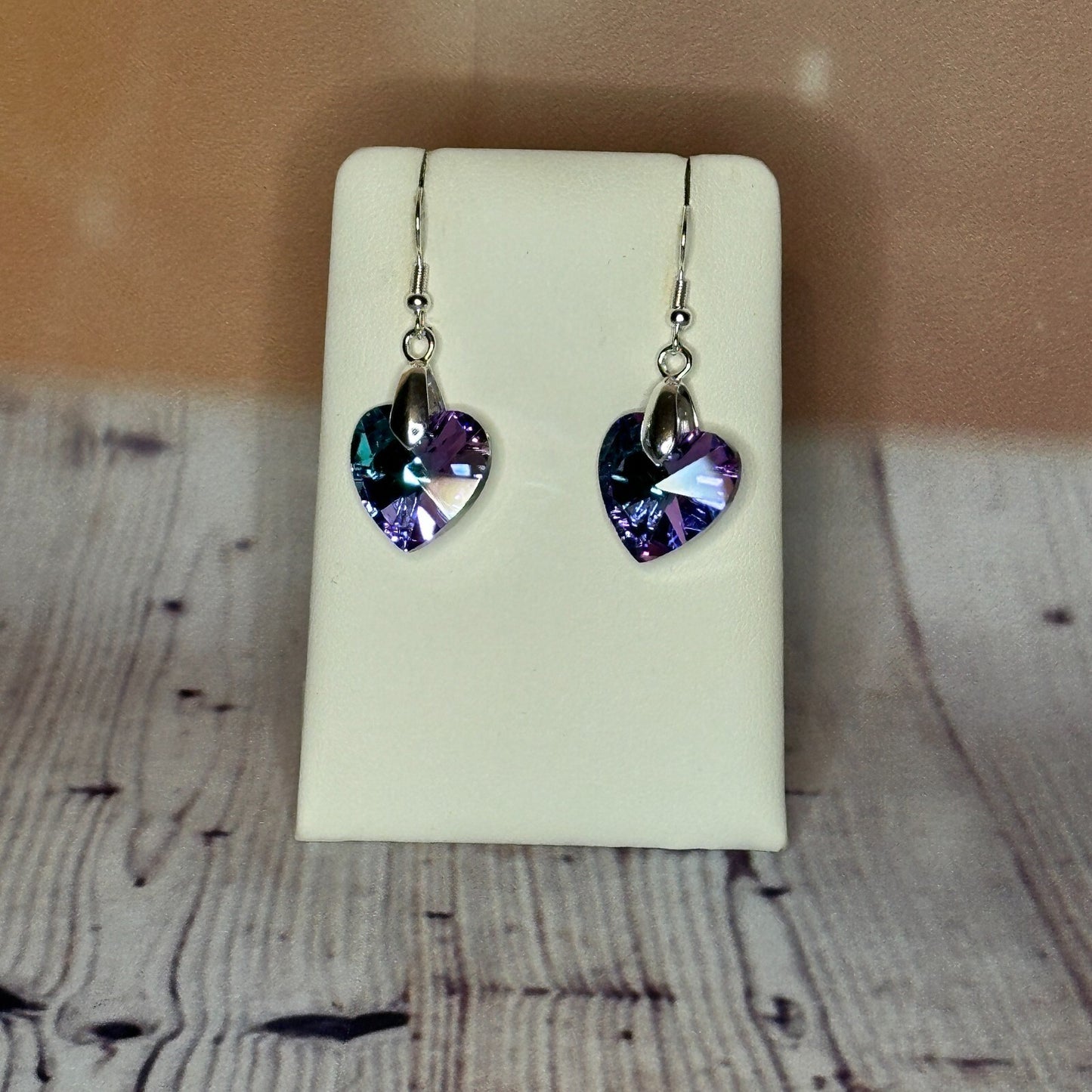 Light Purple Crystal Heart Shaped Dangle Drop Earrings Handmade UK Jewellery0