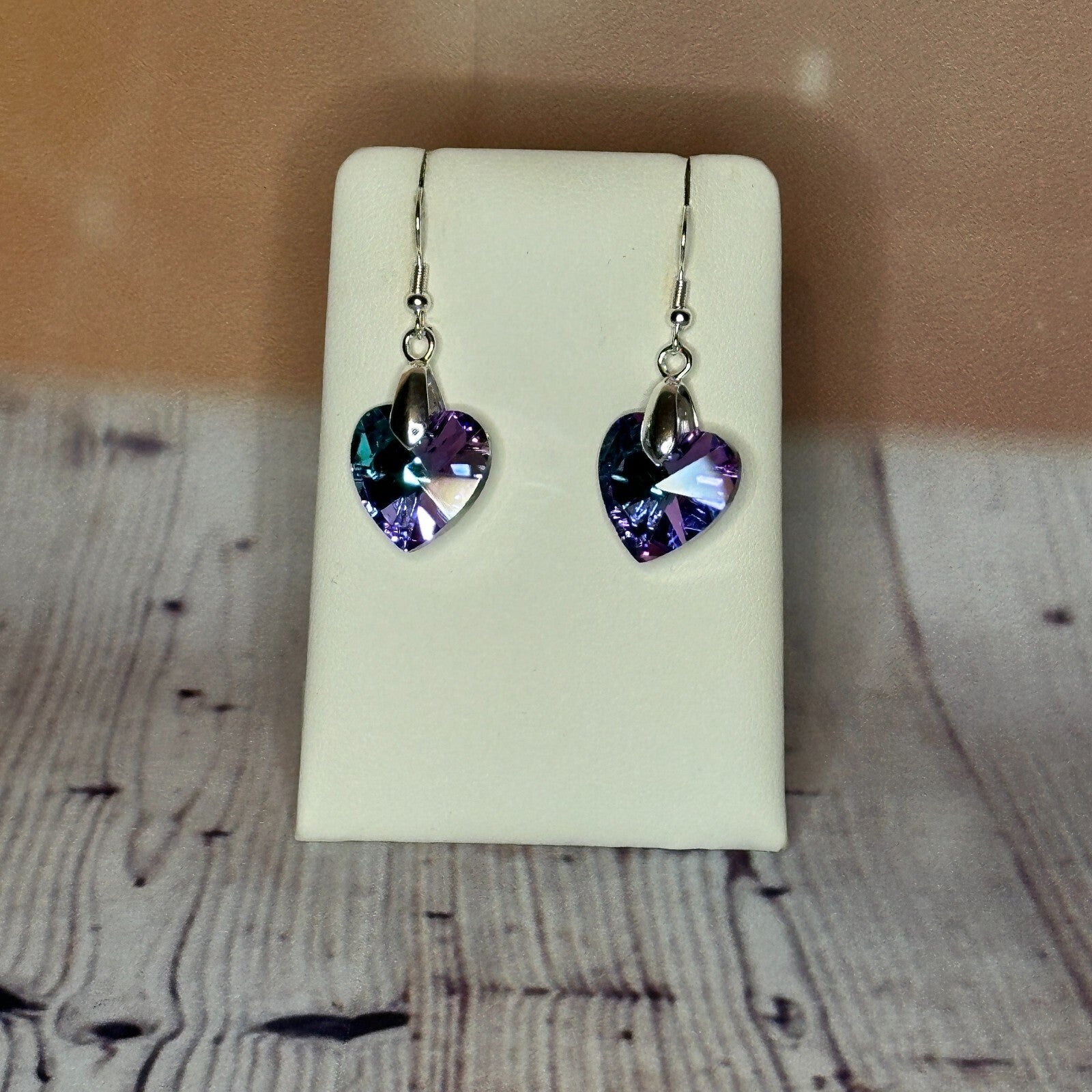 Light Purple Crystal Heart Shaped Dangle Drop Earrings Handmade UK Jewellery0