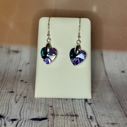 Light Purple Crystal Heart Shaped Dangle Drop Earrings Handmade UK Jewellery0
