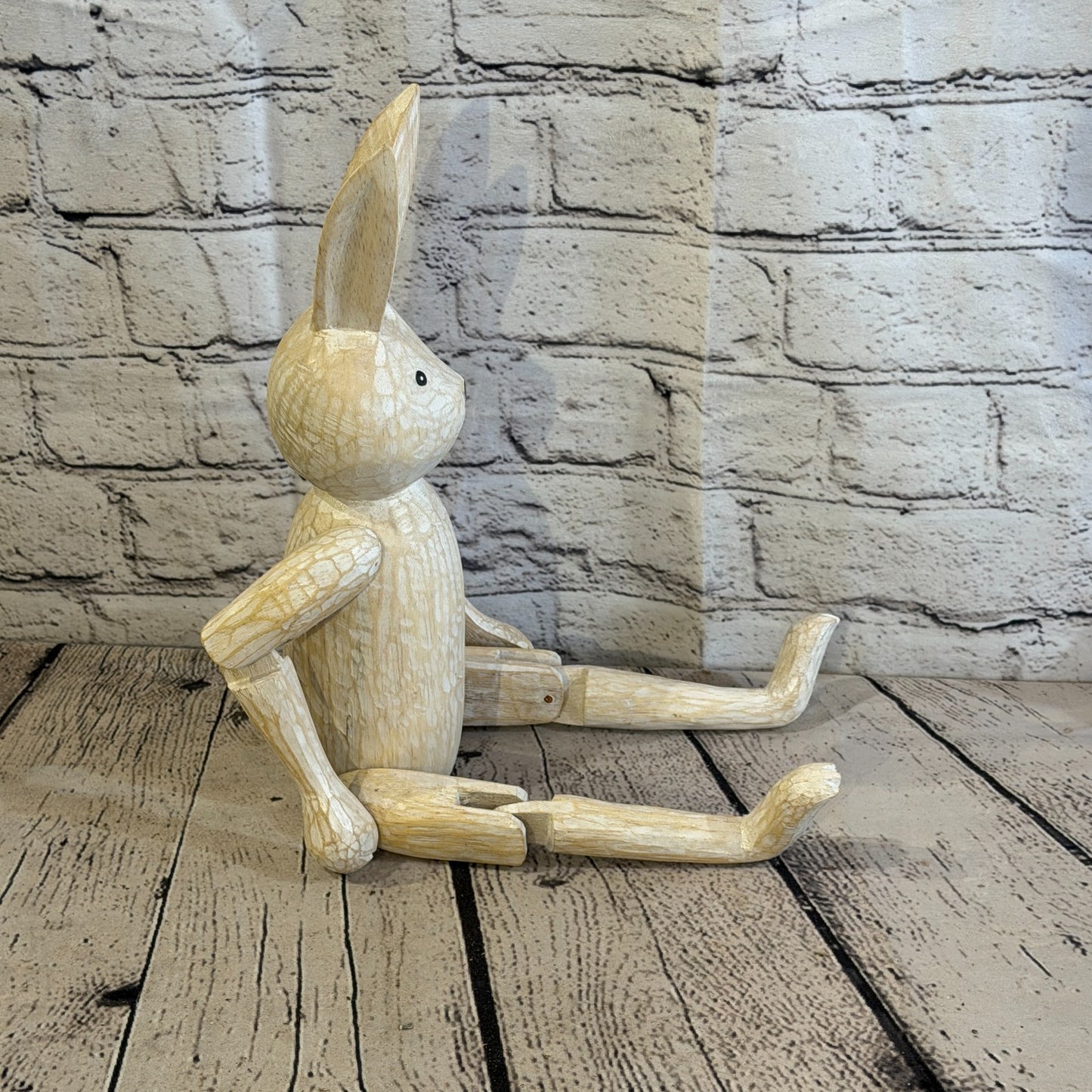 30cm Brown Bunny Rabbit Sitting Animal, Wooden Shelf Ornament Handmade Fairtrade3