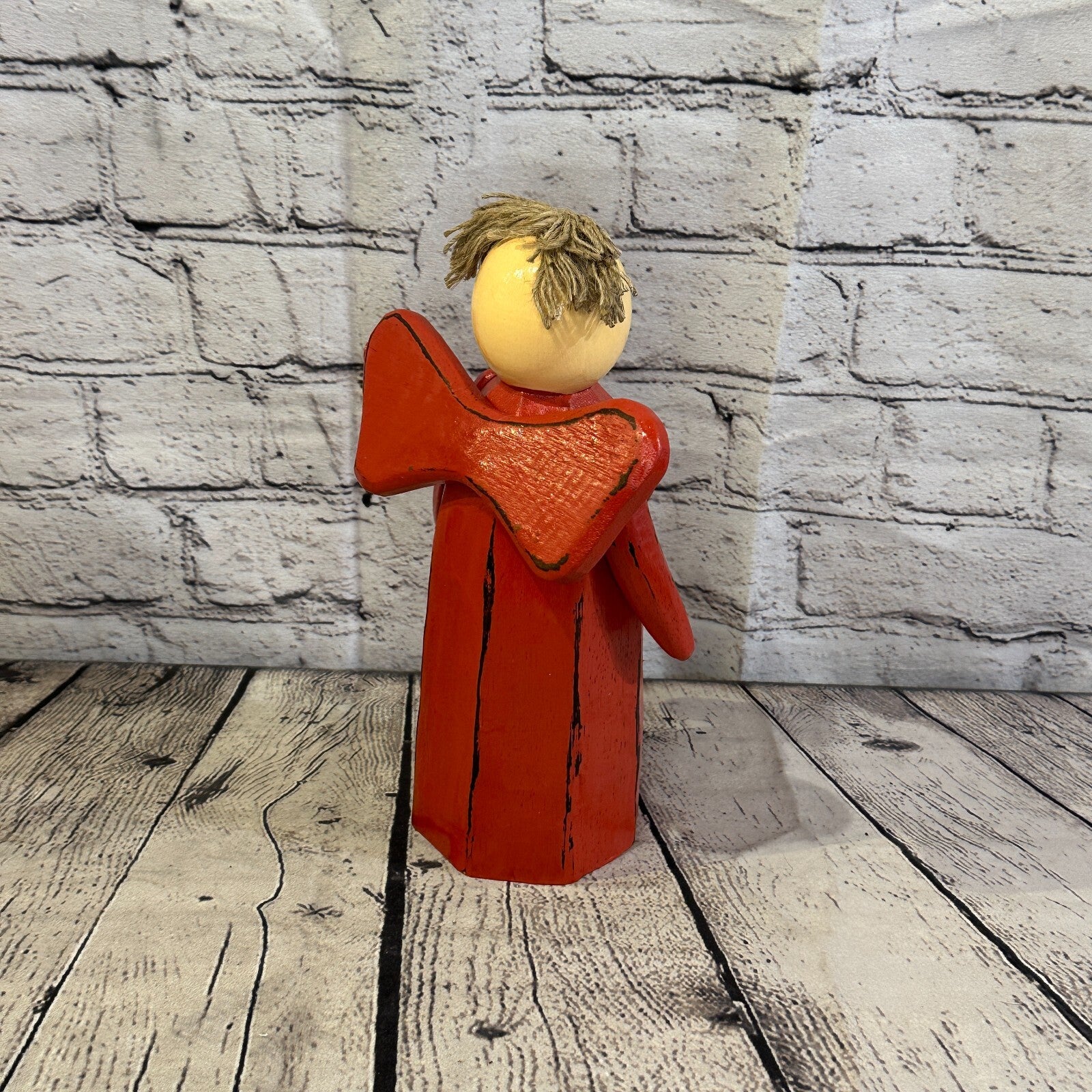 25cm x 10cm Red Cream Angel Red Heart Handcrafted Wood Xmas Christmas Ornament4