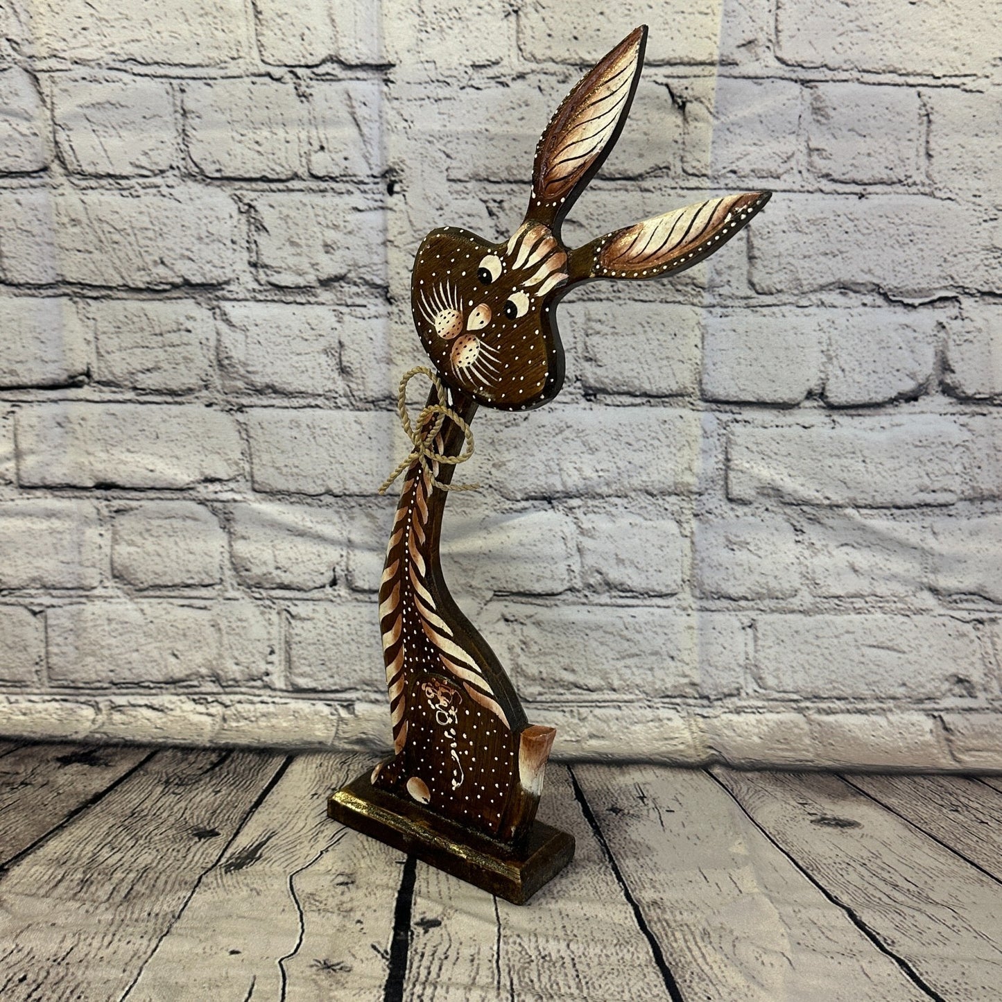 Brown Wooden Rabbit Hare Shabby Pattern 35cm x 10cm Handmade and Fairtrade1