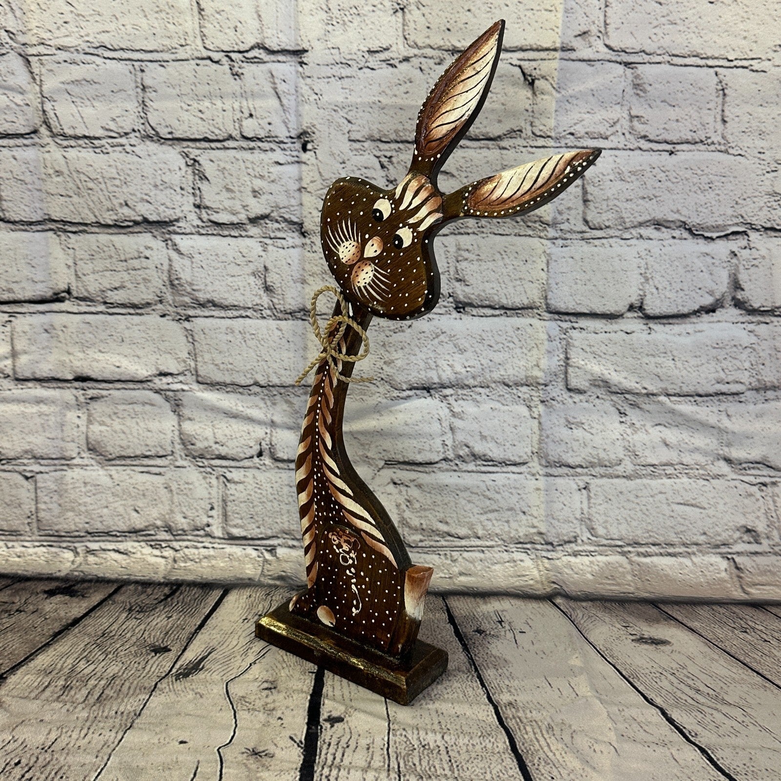 Brown Wooden Rabbit Hare Shabby Pattern 35cm x 10cm Handmade and Fairtrade1