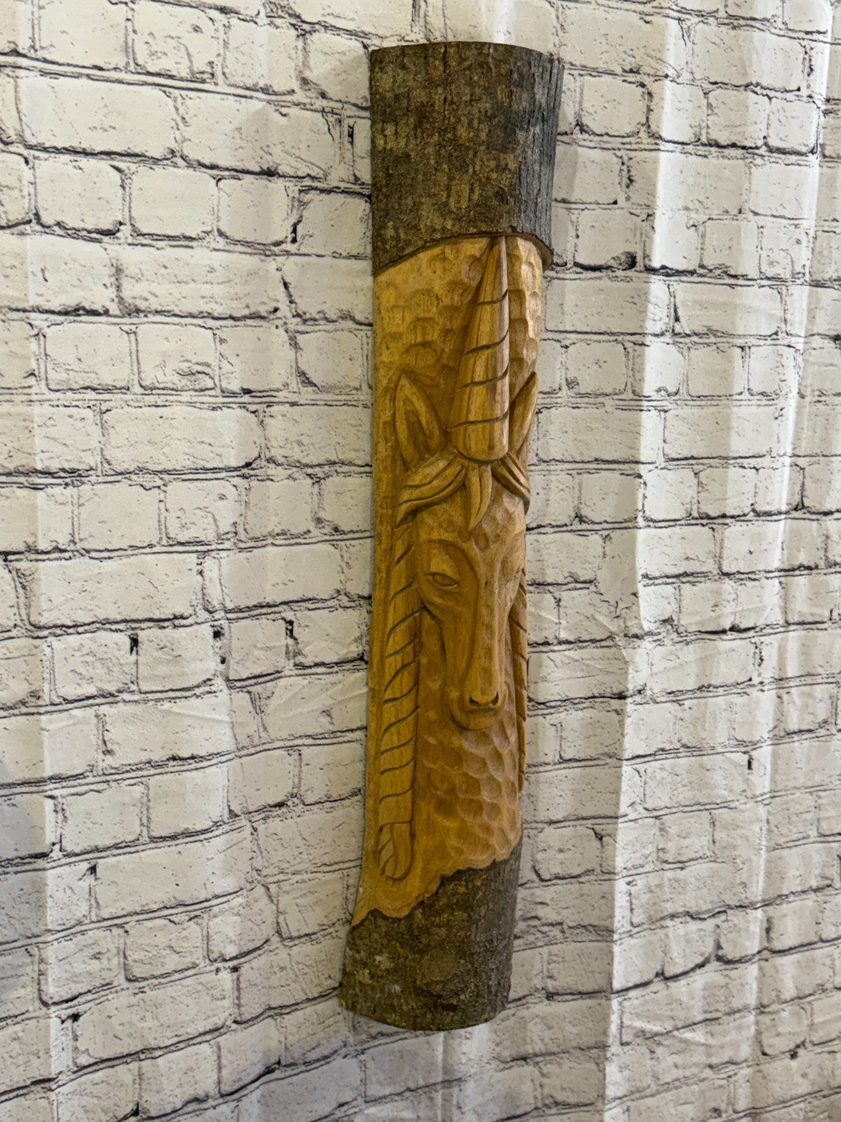 Mythical Unicorn 80cm Hand Carved Wizard Tree Trunk Wood Fairtrade1