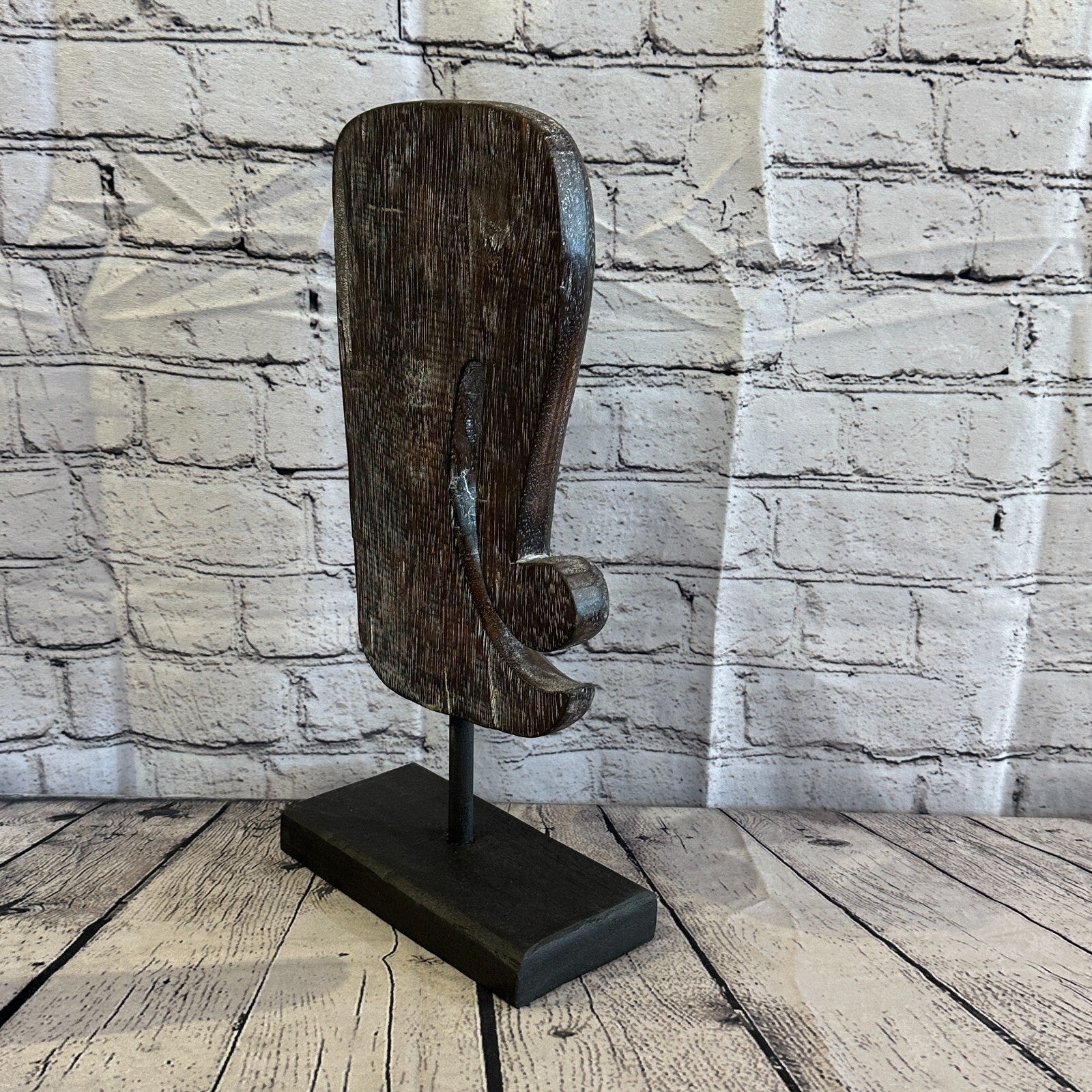 40cm x 20cm Wooden Tribal Primitive Black Elephant Head Stand Sculpture Statue4