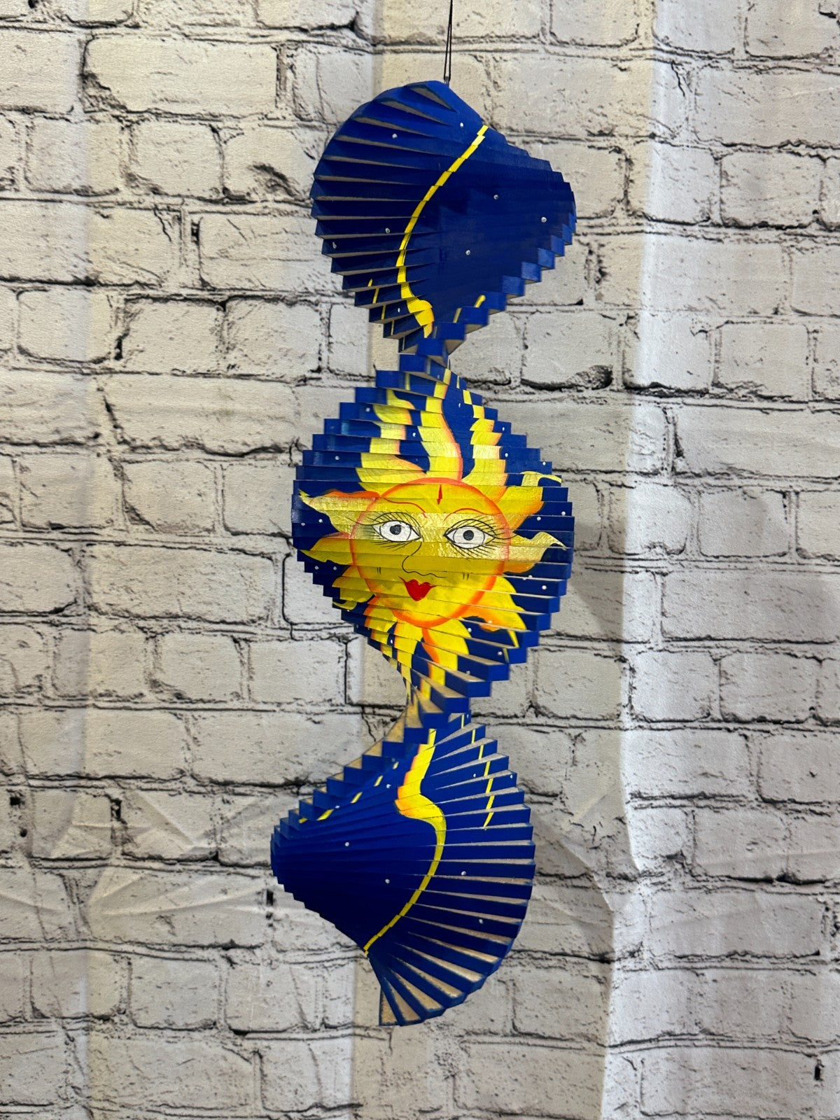 50cm Blue Sun Flowers Wind Spinner Wooden Spiral Mobile Garden Ornament0