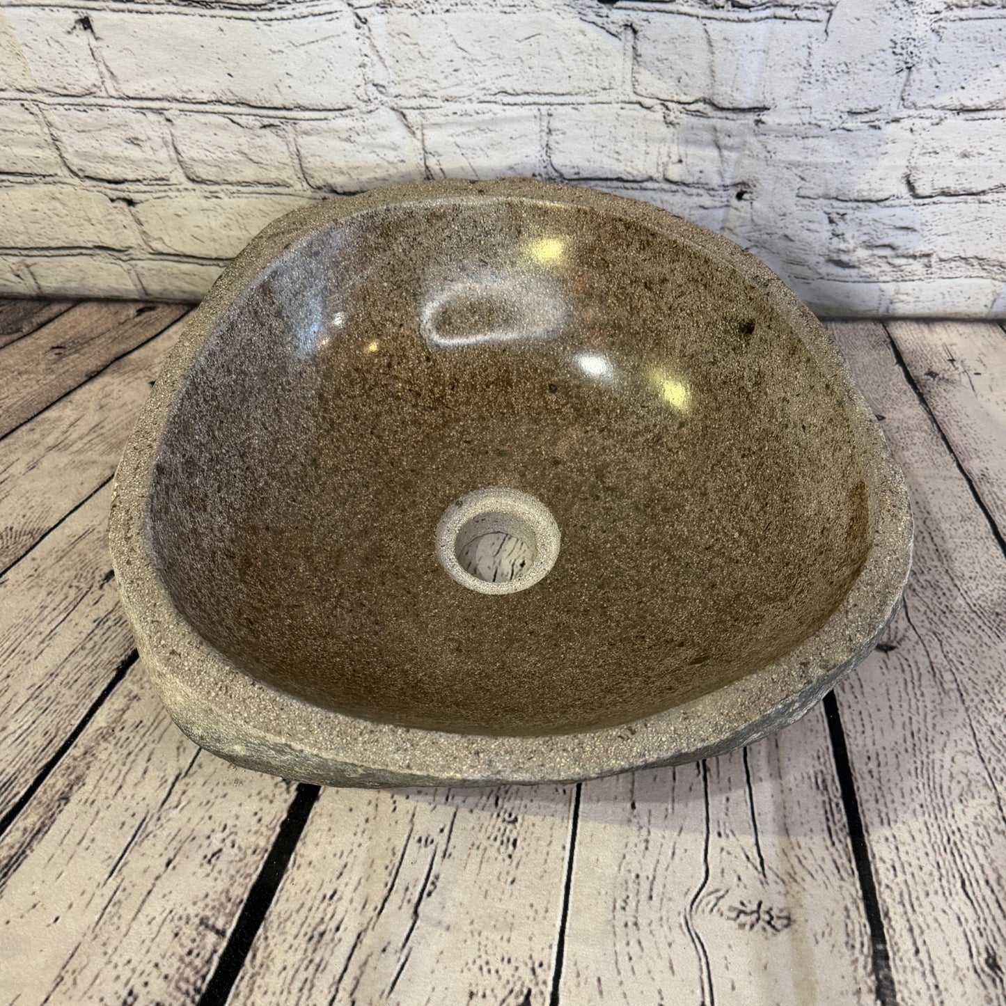34cm x 33cm Wash Basin Bathroom Counter Top Washing River Stone Bowl Sink No 306