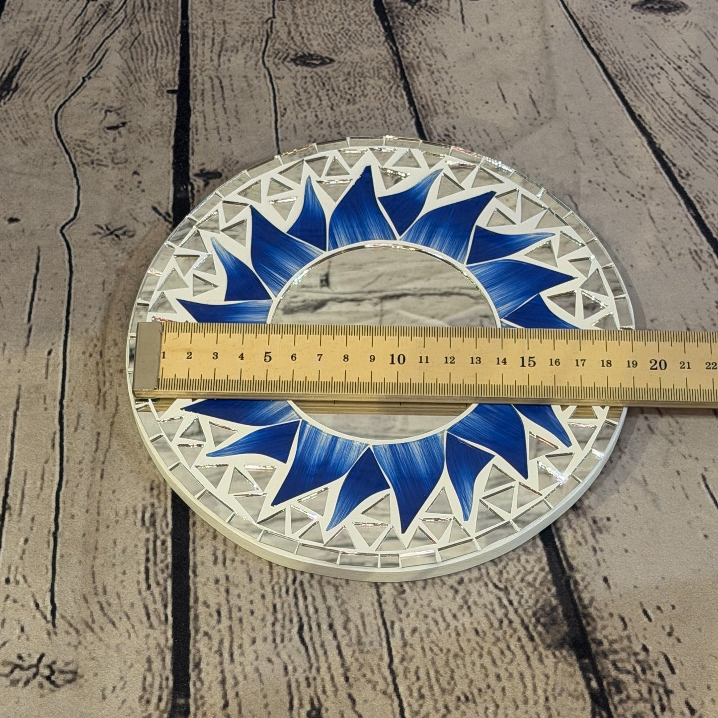 Dark Blue Sun Flame Mosaic Tile Wall Mirror 20cm x 20cm 8 Inches Handmade3
