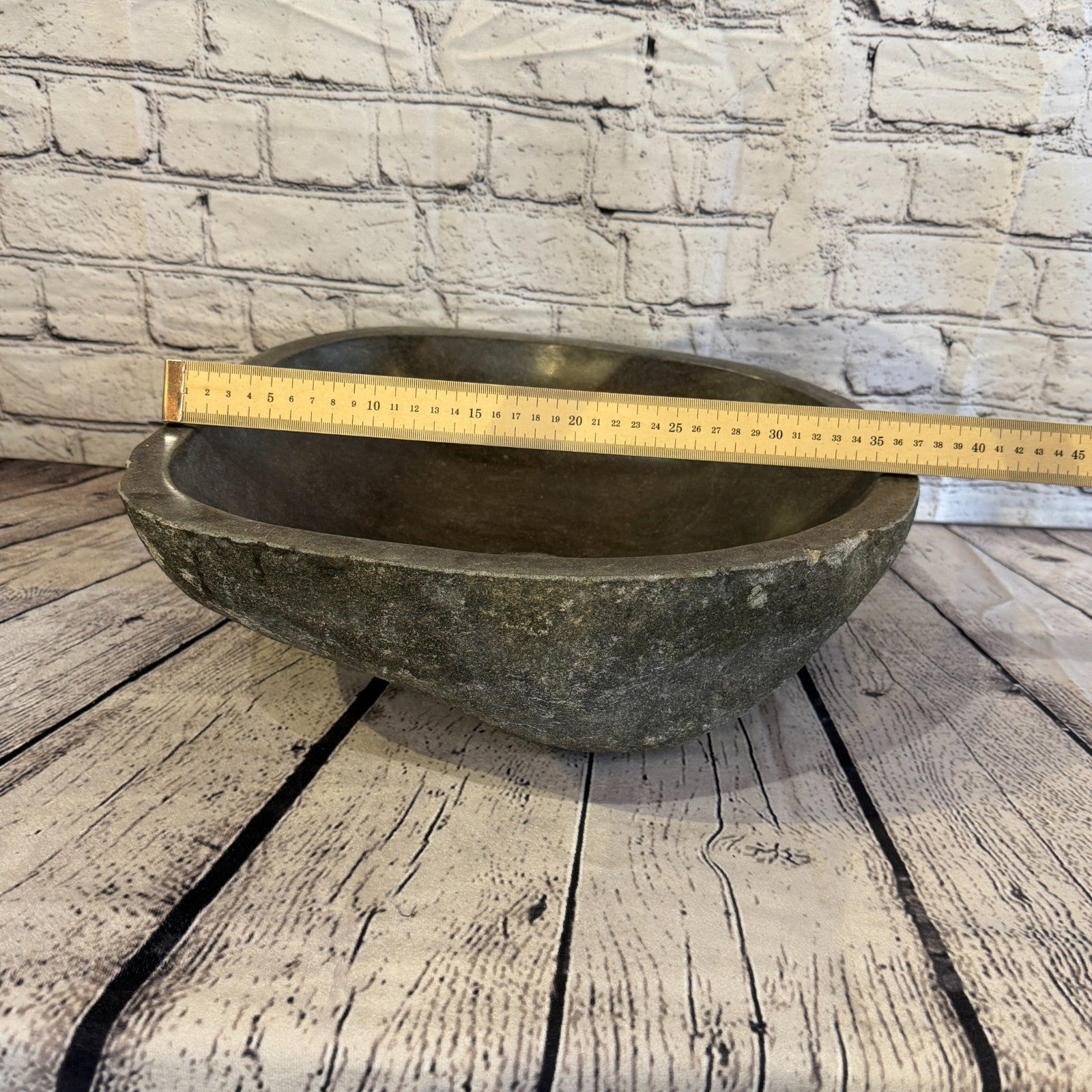 37cm x 35cm Wash Basin Bathroom Counter Top Washing River Stone Bowl Sink No 54