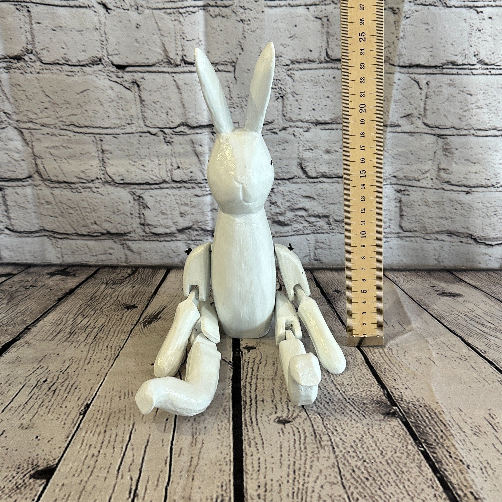 20cm White Rabbit Sitting Animal, Wooden Shelf Ornament Handmade & Fairtrade7